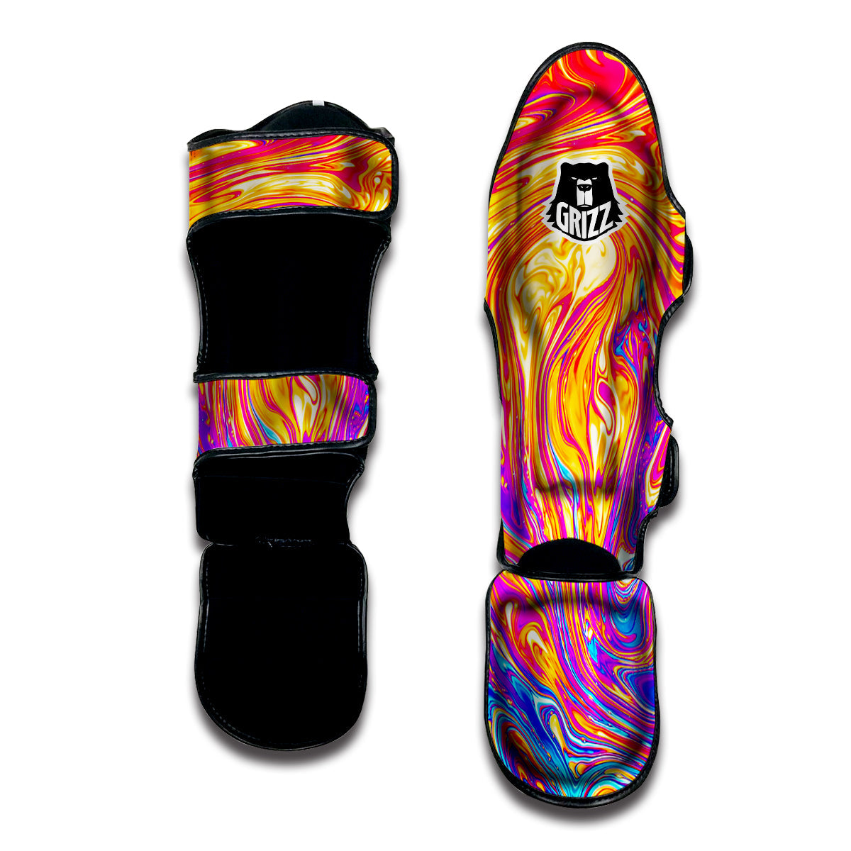 Abstract Orange Psychedelic Print Muay Thai Shin Guards-grizzshop