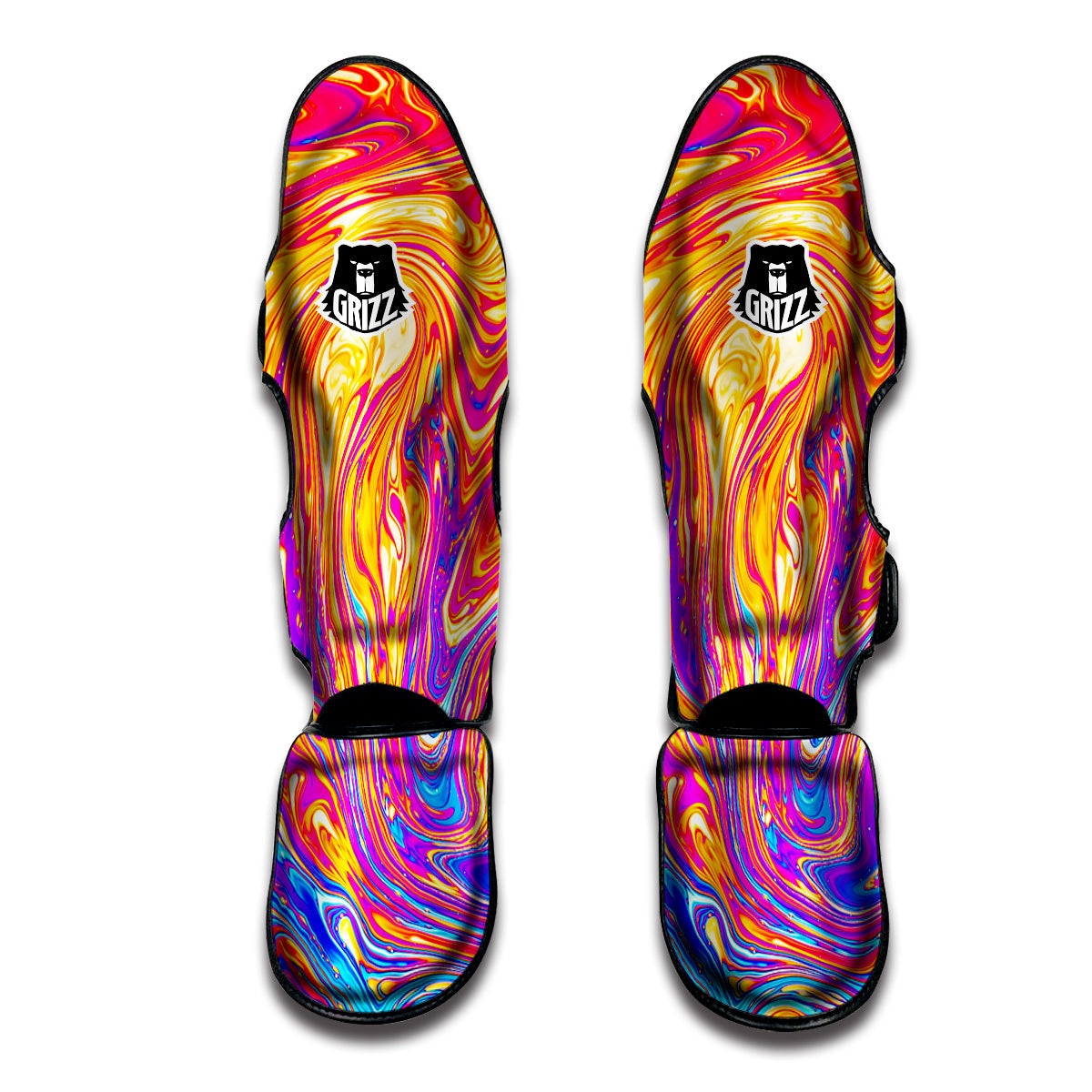 Abstract Orange Psychedelic Print Muay Thai Shin Guards-grizzshop