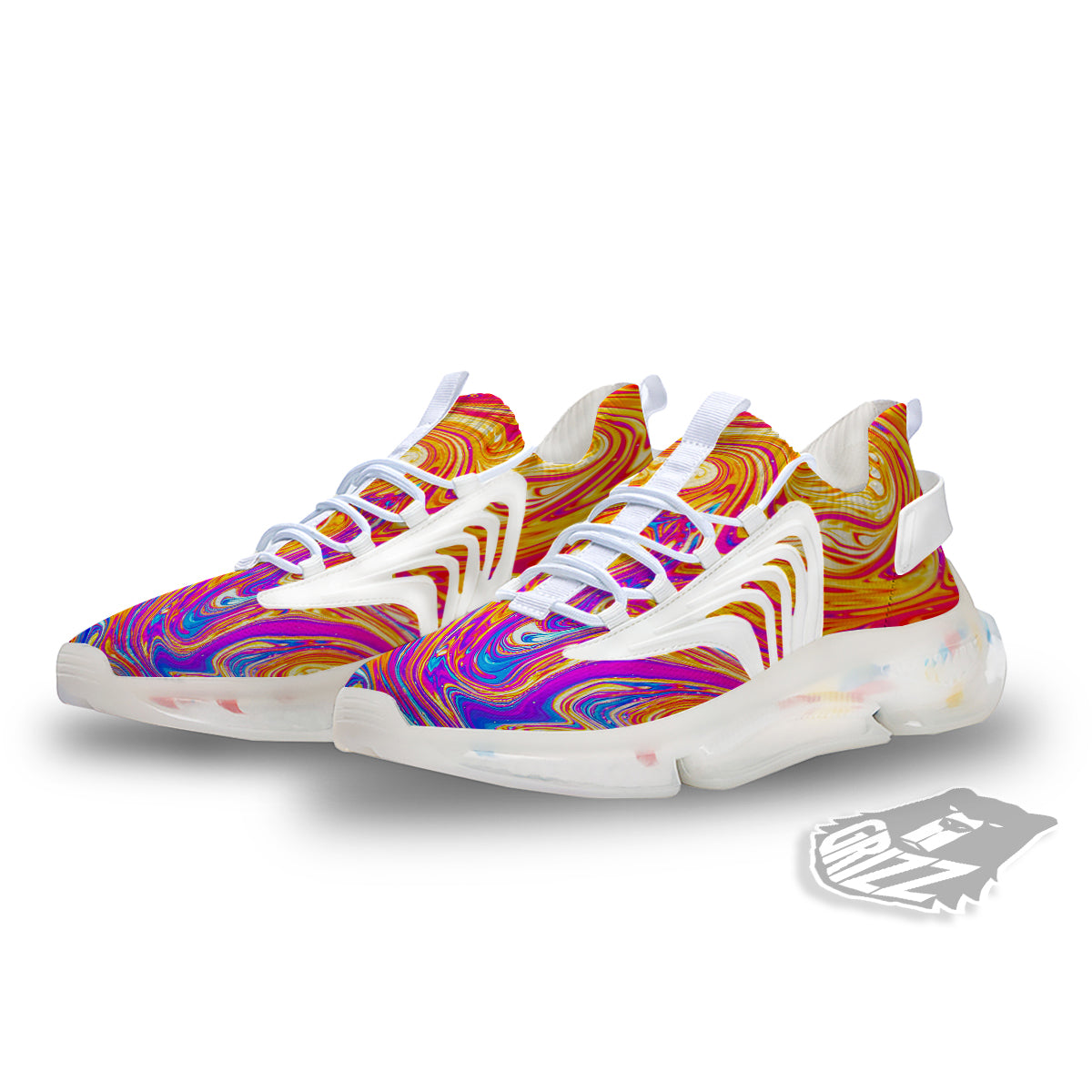 Abstract Orange Psychedelic Print White Gym Shoes-grizzshop