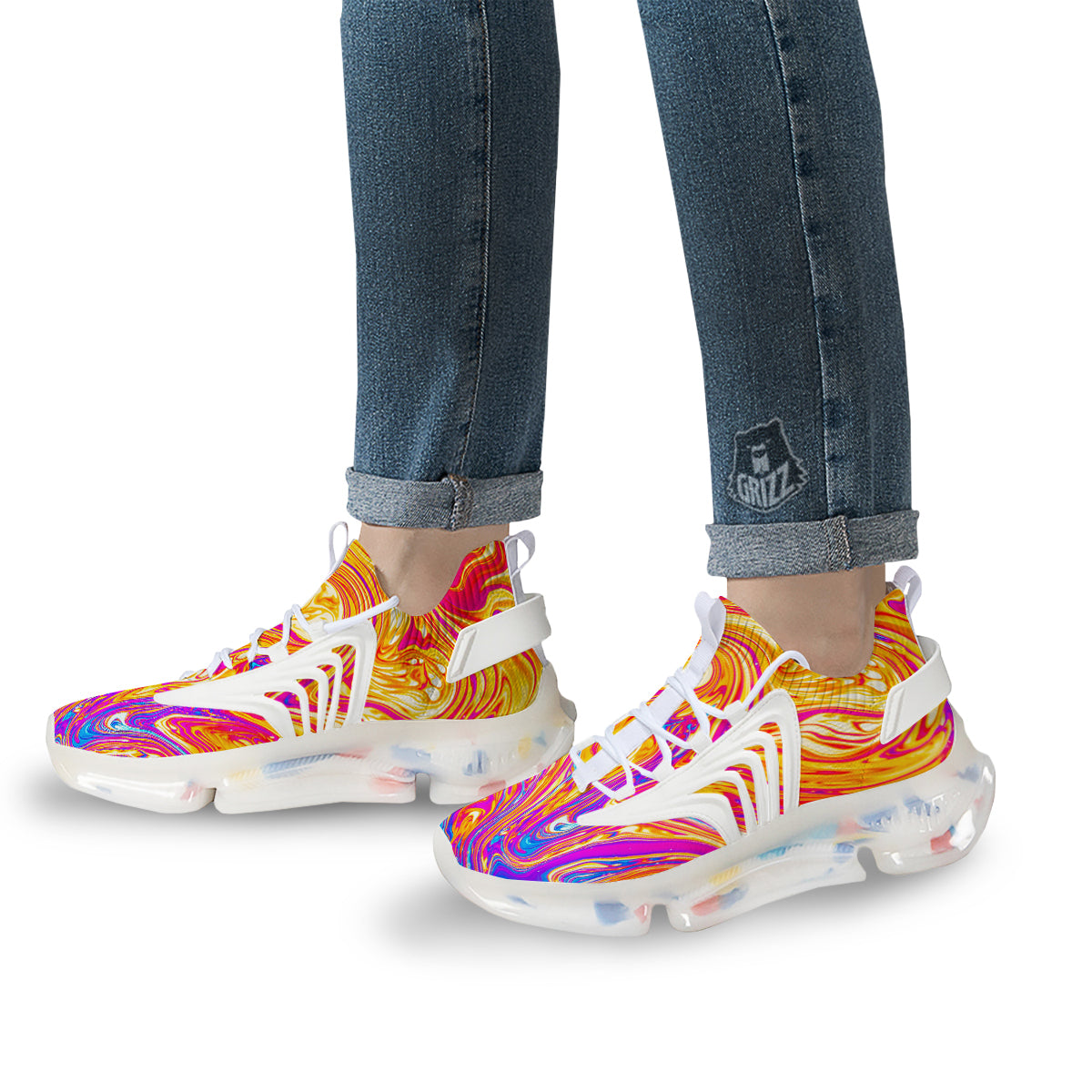 Abstract Orange Psychedelic Print White Gym Shoes-grizzshop