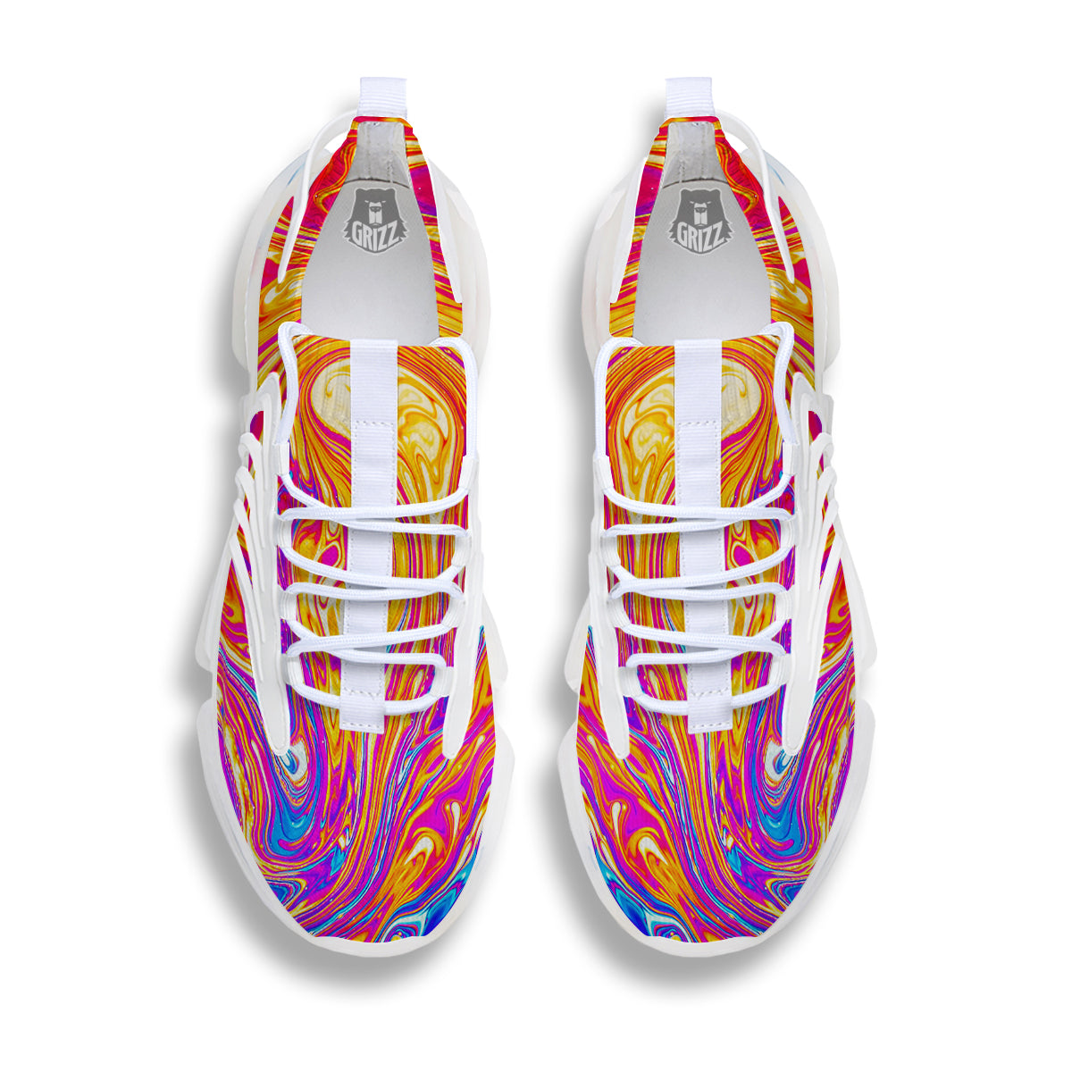 Abstract Orange Psychedelic Print White Gym Shoes-grizzshop