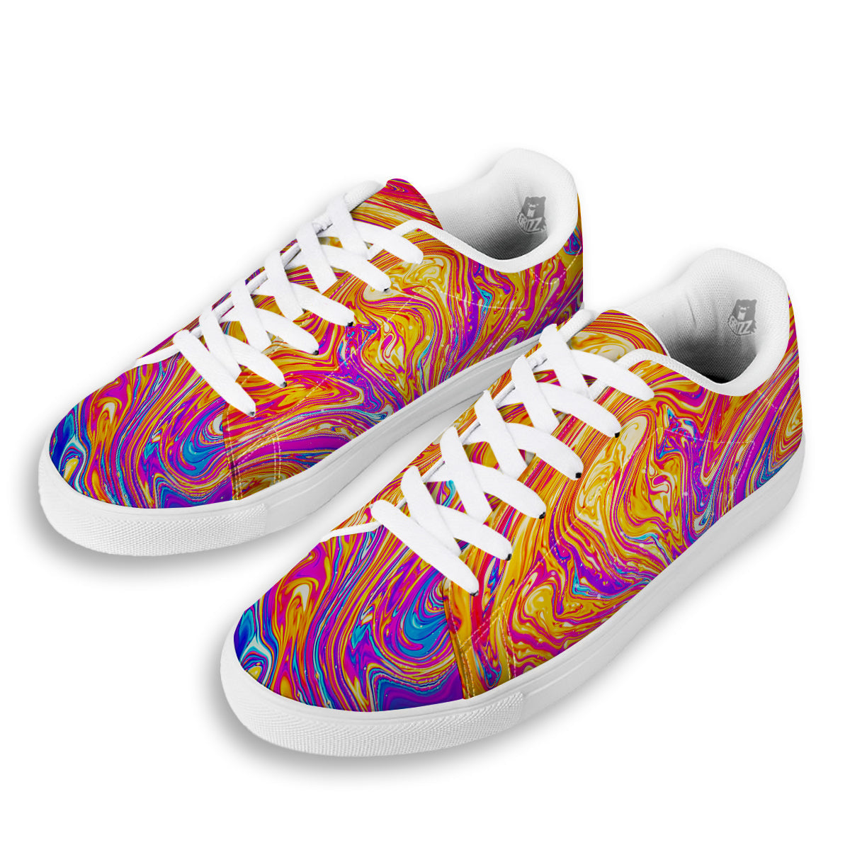 Abstract Orange Psychedelic Print White Low Top Sneakers-grizzshop