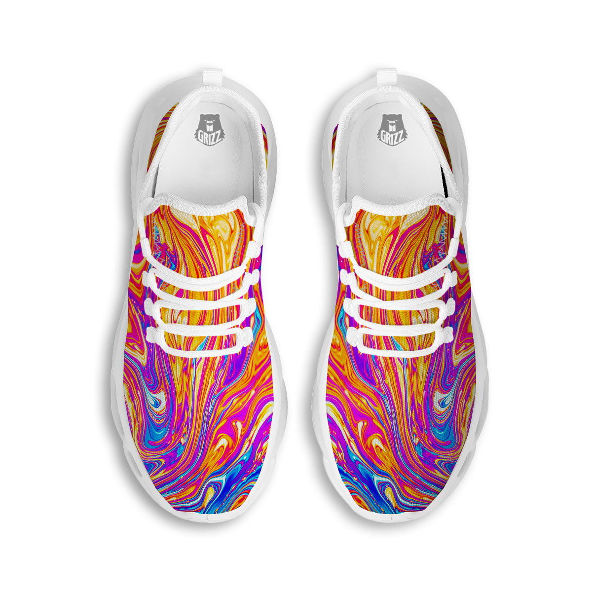 Abstract Orange Psychedelic Print White Running Shoes-grizzshop