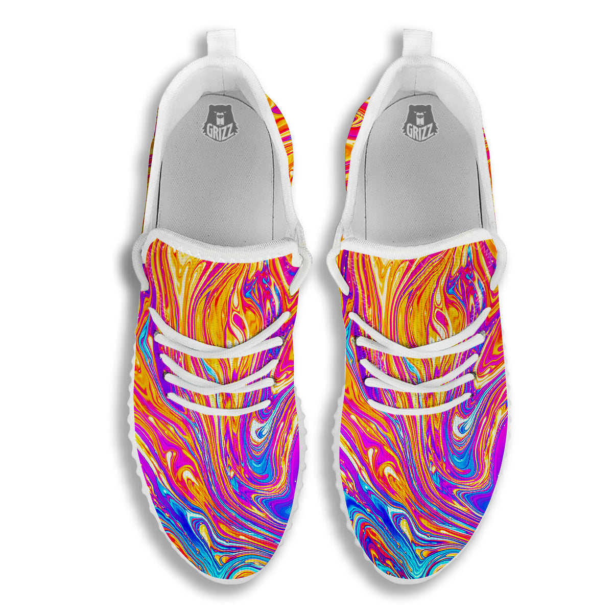 Abstract Orange Psychedelic Print White Walking Shoes-grizzshop