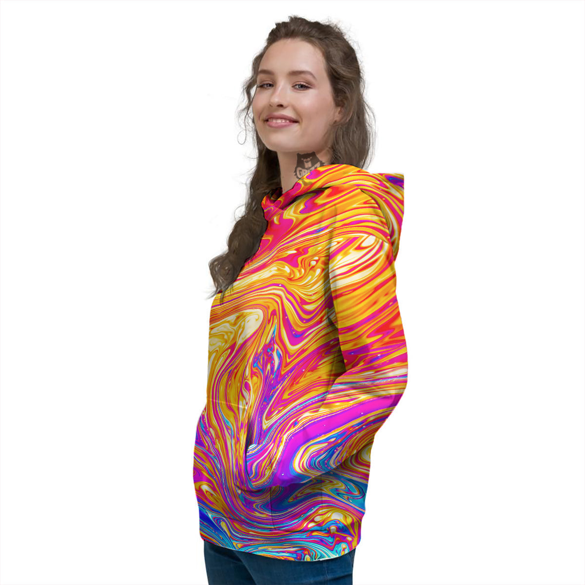 Abstract Orange Psychedelic Print Women's Hoodie-grizzshop