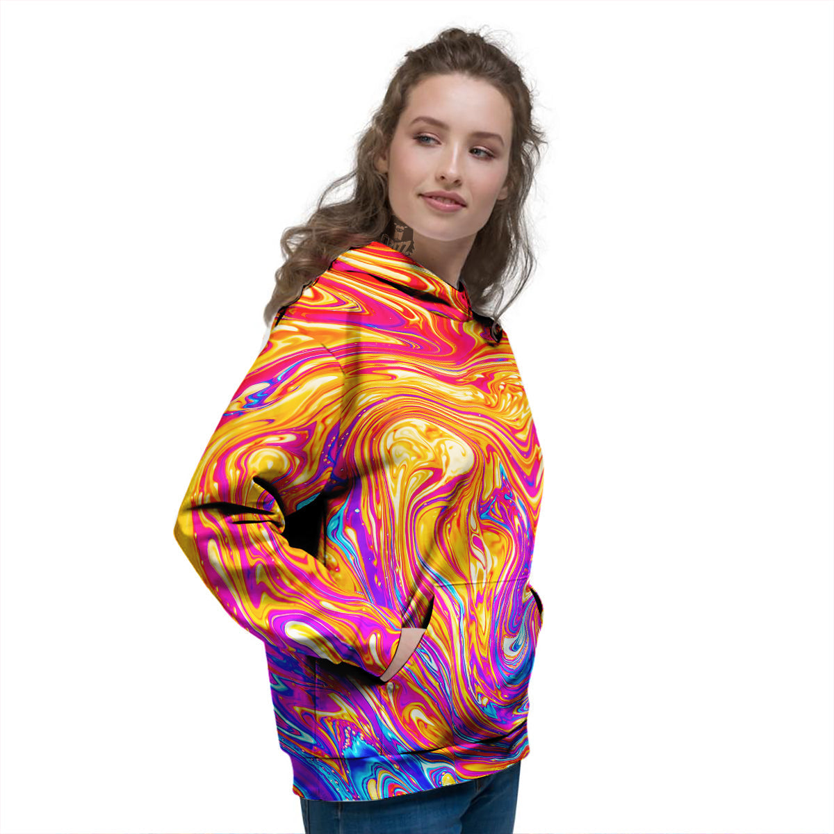 Abstract Orange Psychedelic Print Women's Hoodie-grizzshop