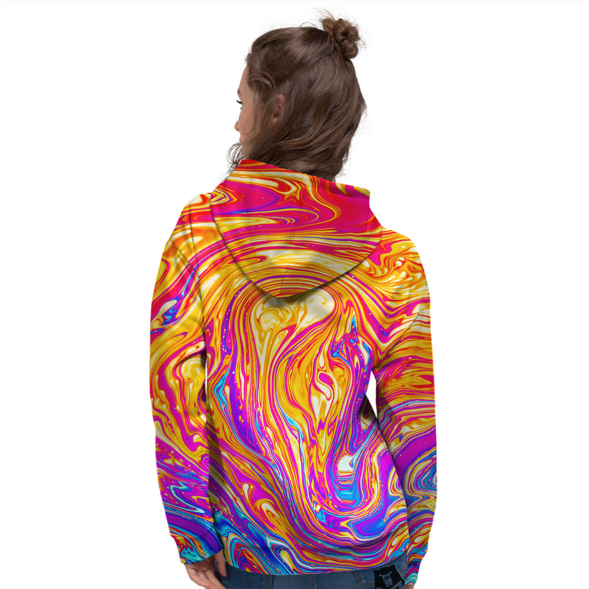 Abstract Orange Psychedelic Print Women's Hoodie-grizzshop