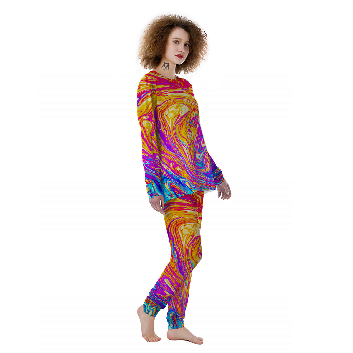 Abstract Orange Psychedelic Print Women's Pajamas-grizzshop