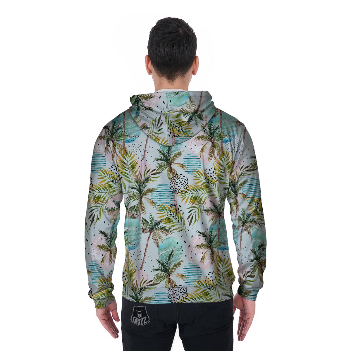 Abstract Palm Tree Hawaiian Print Men's Zip Up Hoodie-grizzshop