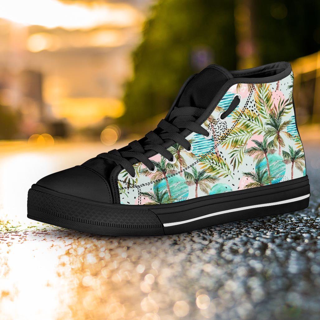 Abstract Palm Tree Hawaiian Print Women's High Top Shoes-grizzshop