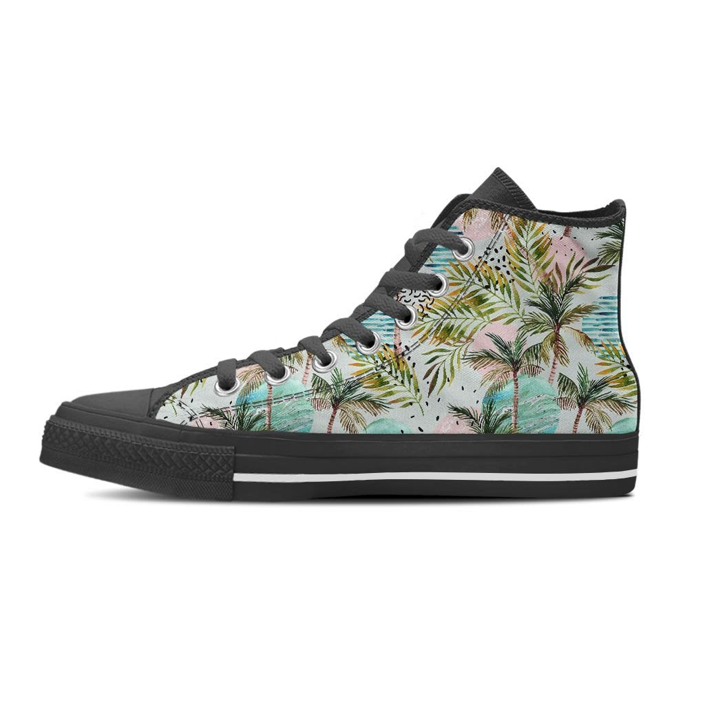 Abstract Palm Tree Hawaiian Print Women's High Top Shoes-grizzshop