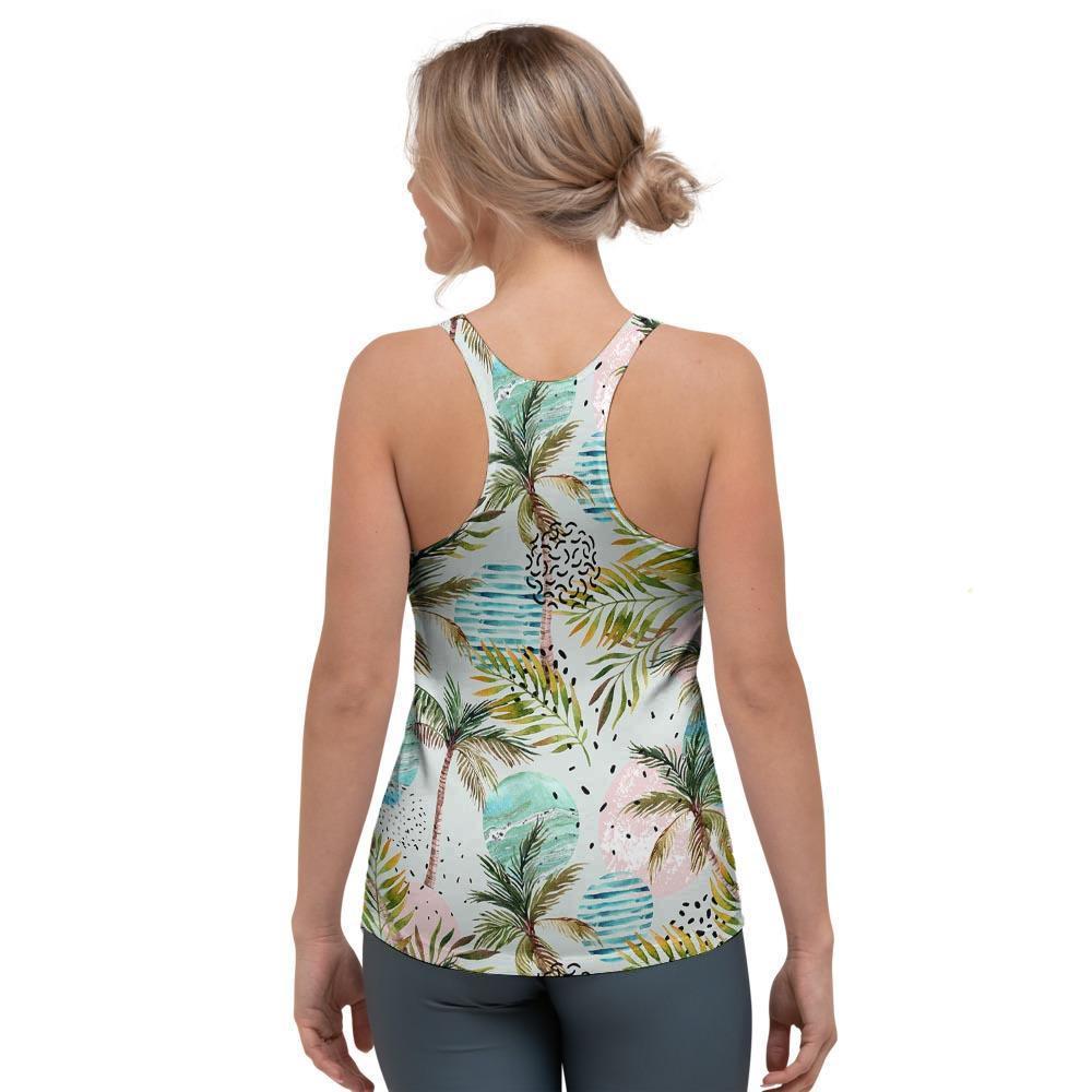 Abstract Palm Tree Hawaiian Print Women's Racerback Tank Top-grizzshop