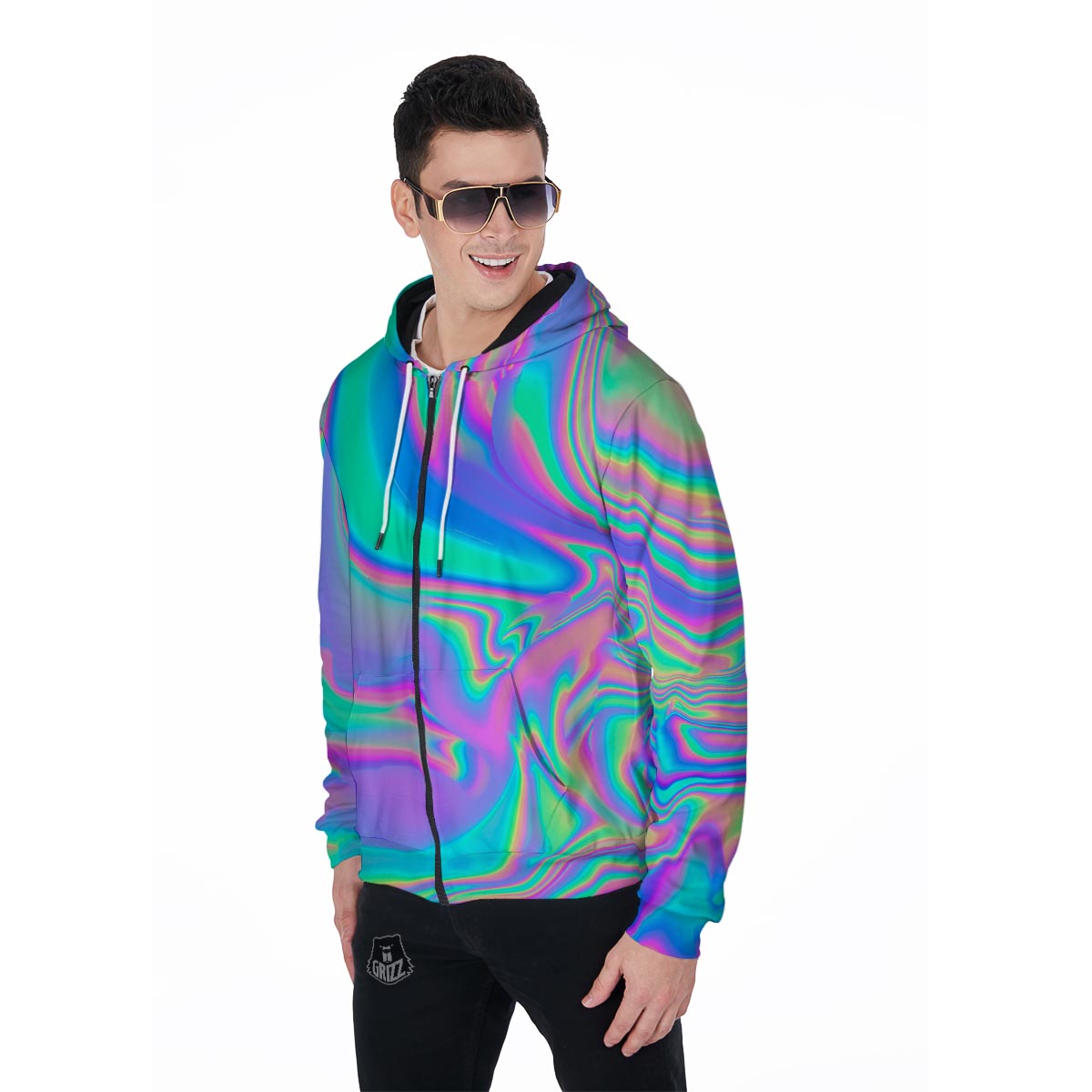 Abstract Pastel Holographic Men's Zip Up Hoodie-grizzshop