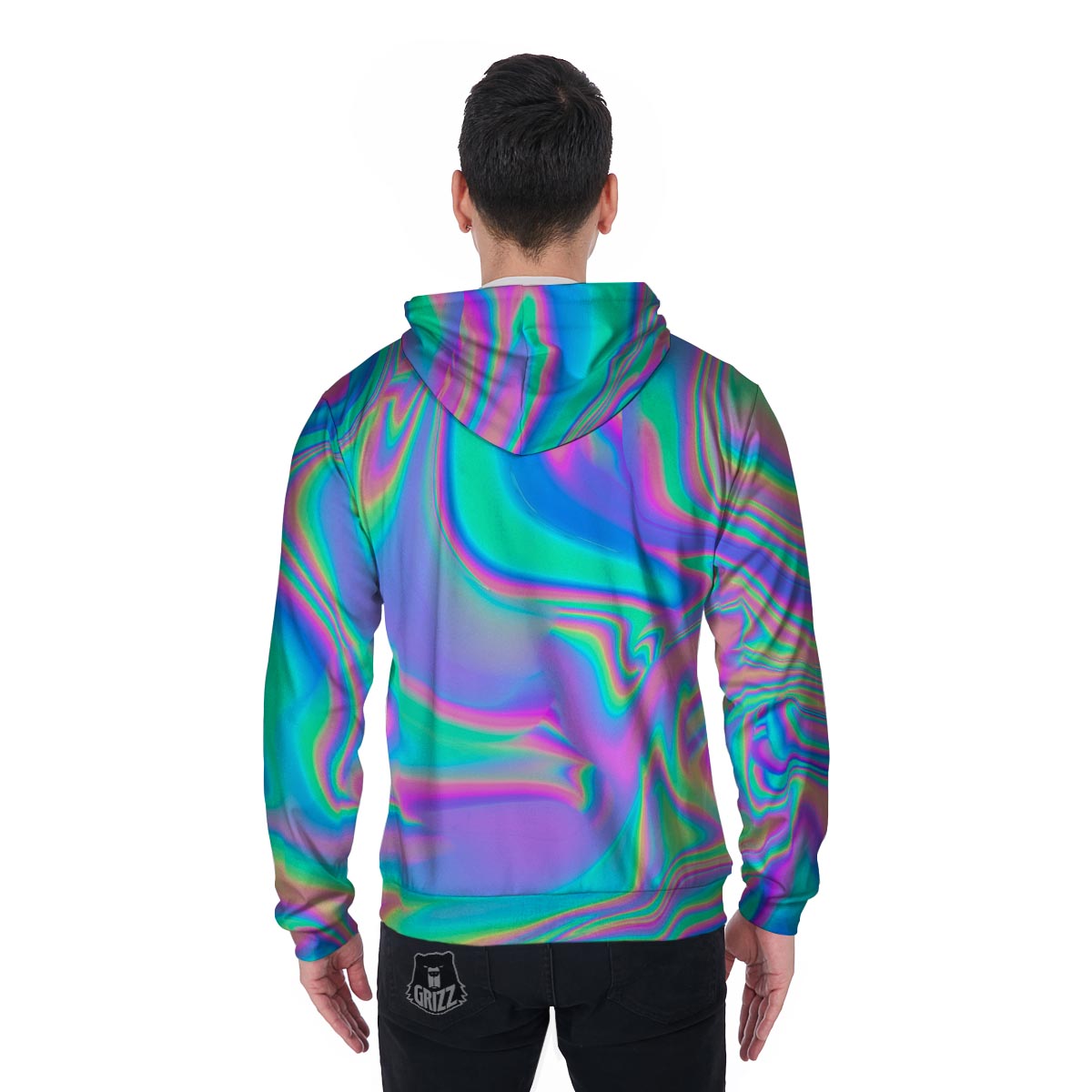 Abstract Pastel Holographic Men's Zip Up Hoodie-grizzshop