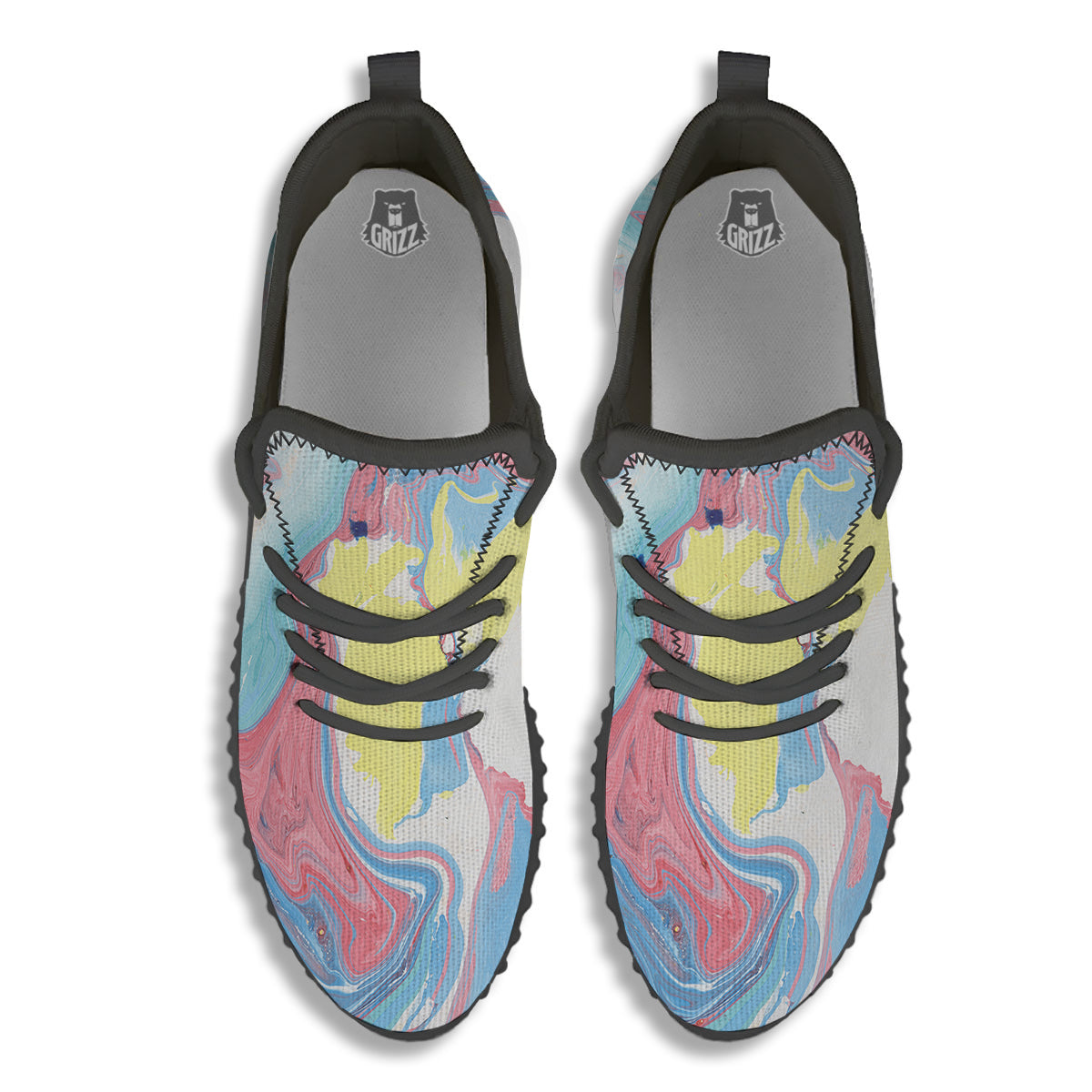 Abstract Pastel Texture Marble Print Black Walking Shoes-grizzshop