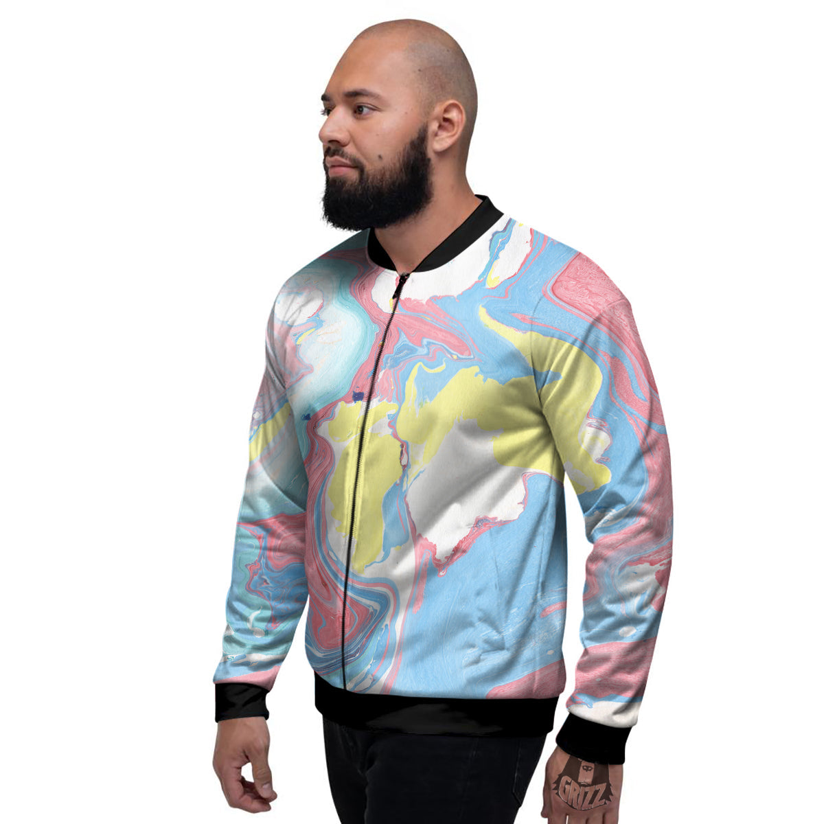 Abstract Pastel Texture Marble Print Men's Bomber Jacket-grizzshop