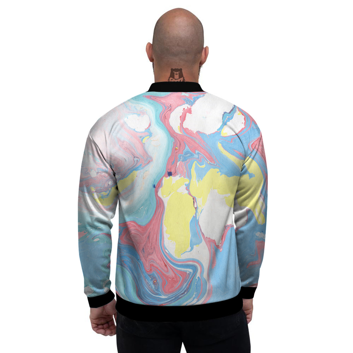 Abstract Pastel Texture Marble Print Men's Bomber Jacket-grizzshop