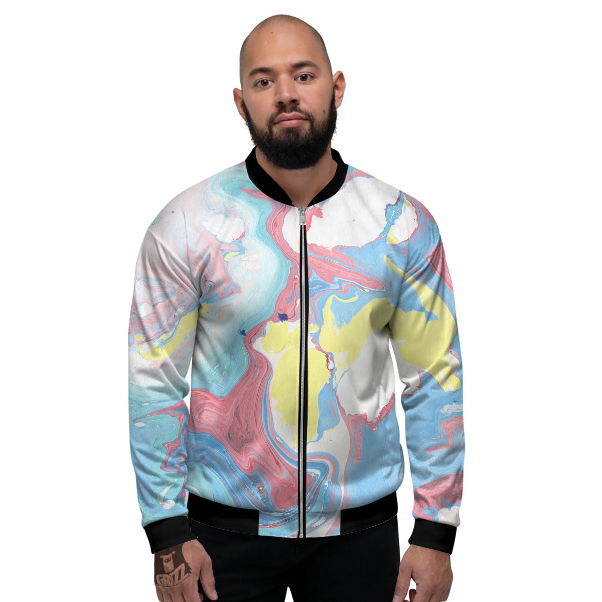 Abstract Pastel Texture Marble Print Men's Bomber Jacket-grizzshop