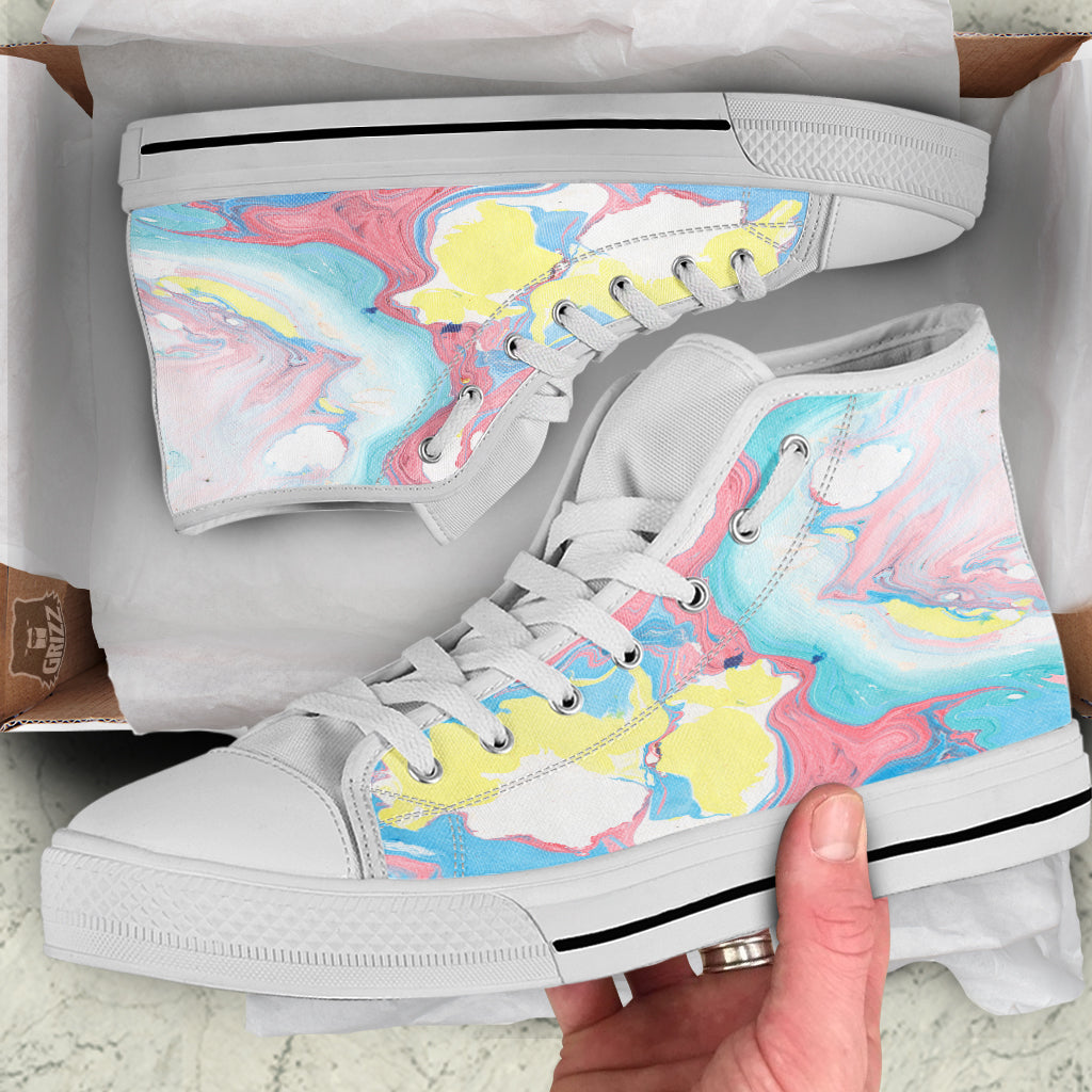 Abstract Pastel Texture Marble Print White High Top Shoes-grizzshop
