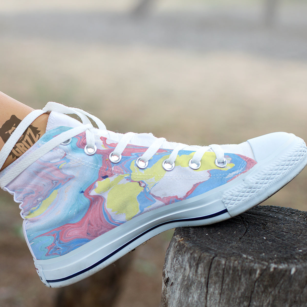Abstract Pastel Texture Marble Print White High Top Shoes-grizzshop