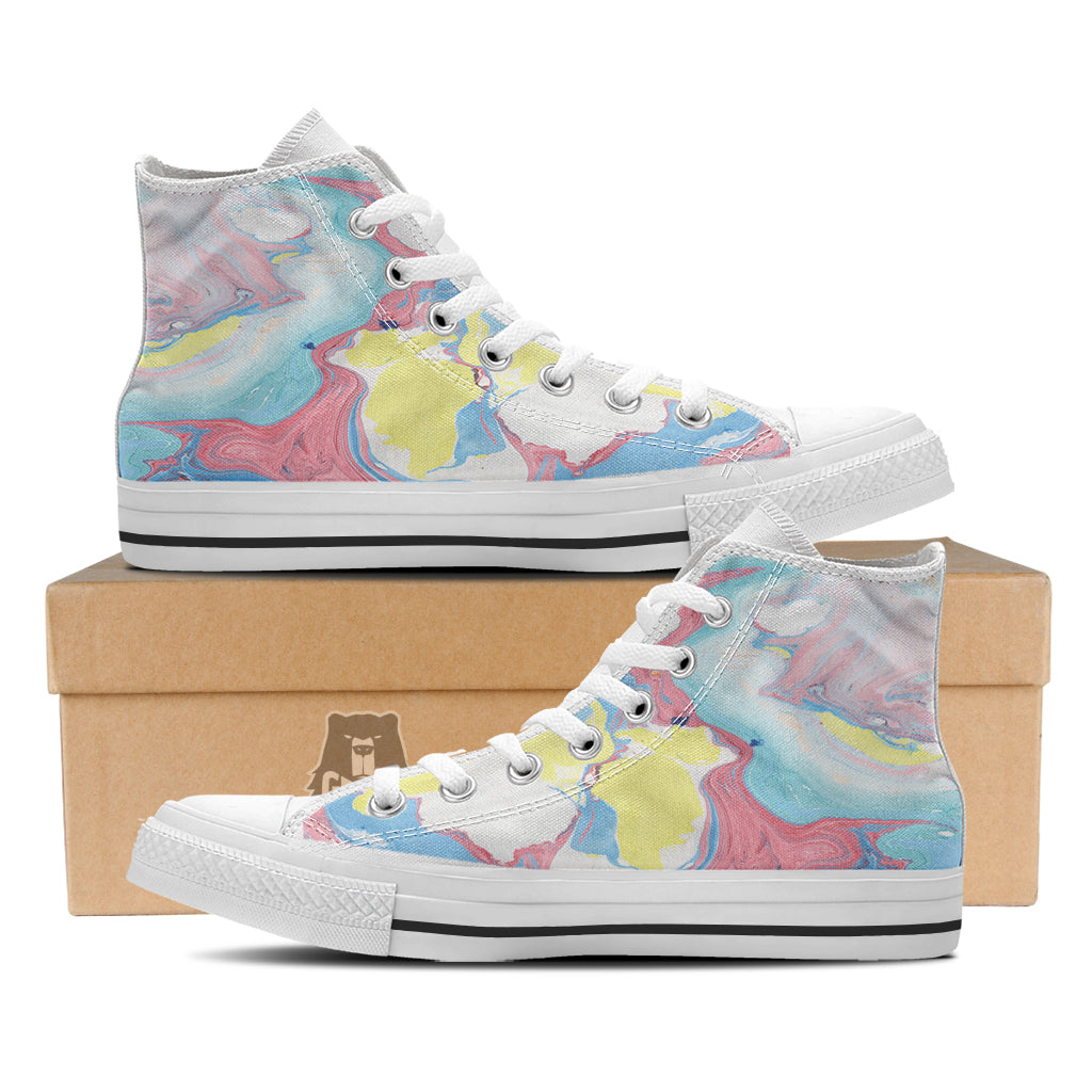 Abstract Pastel Texture Marble Print White High Top Shoes-grizzshop