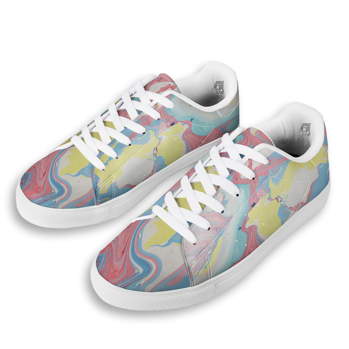 Abstract Pastel Texture Marble Print White Low Top Sneakers-grizzshop