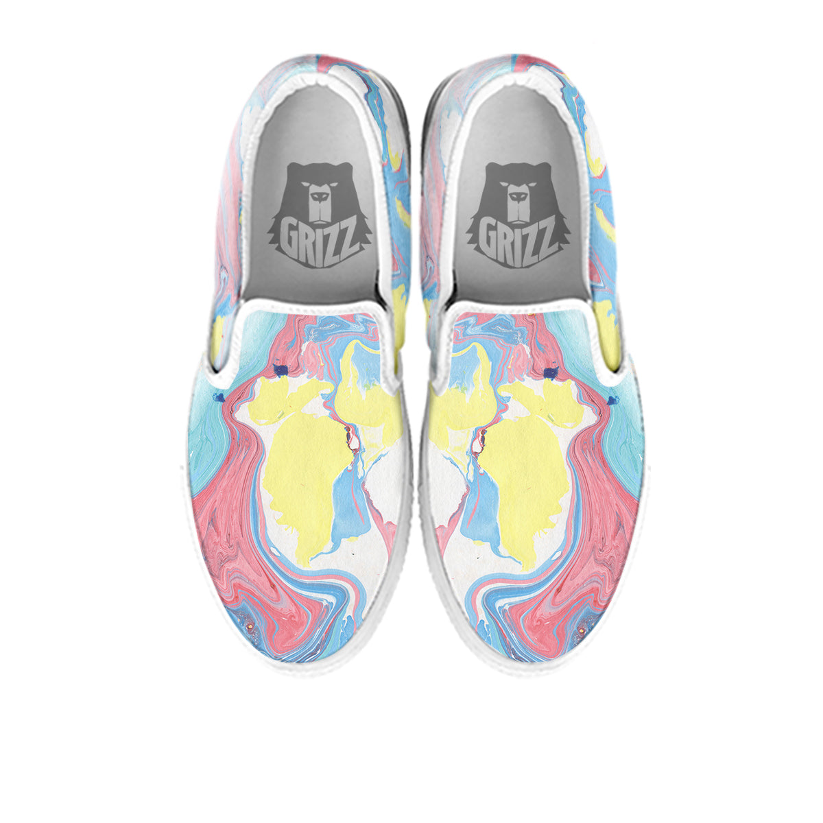 Abstract Pastel Texture Marble Print White Slip On Shoes-grizzshop