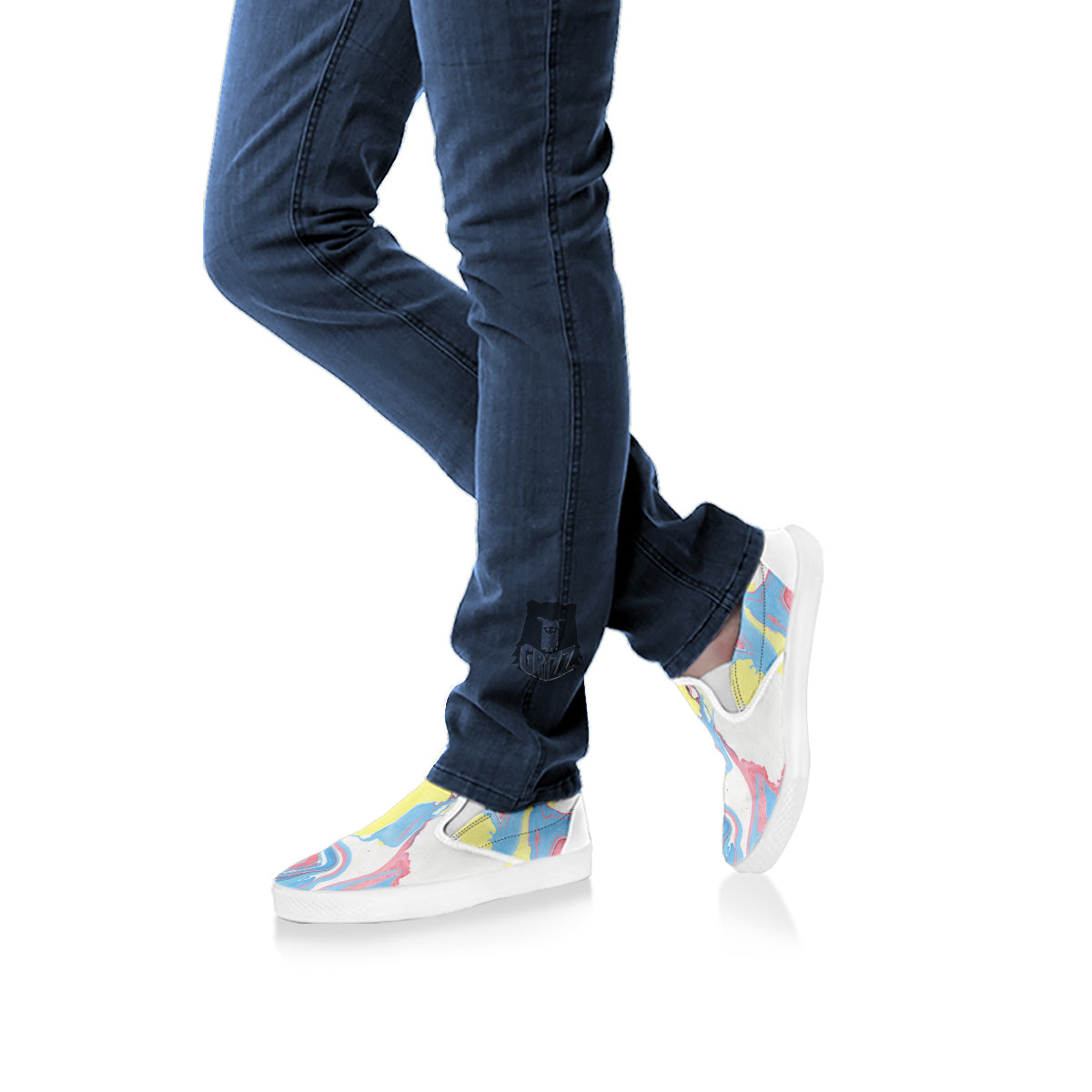 Abstract Pastel Texture Marble Print White Slip On Shoes-grizzshop