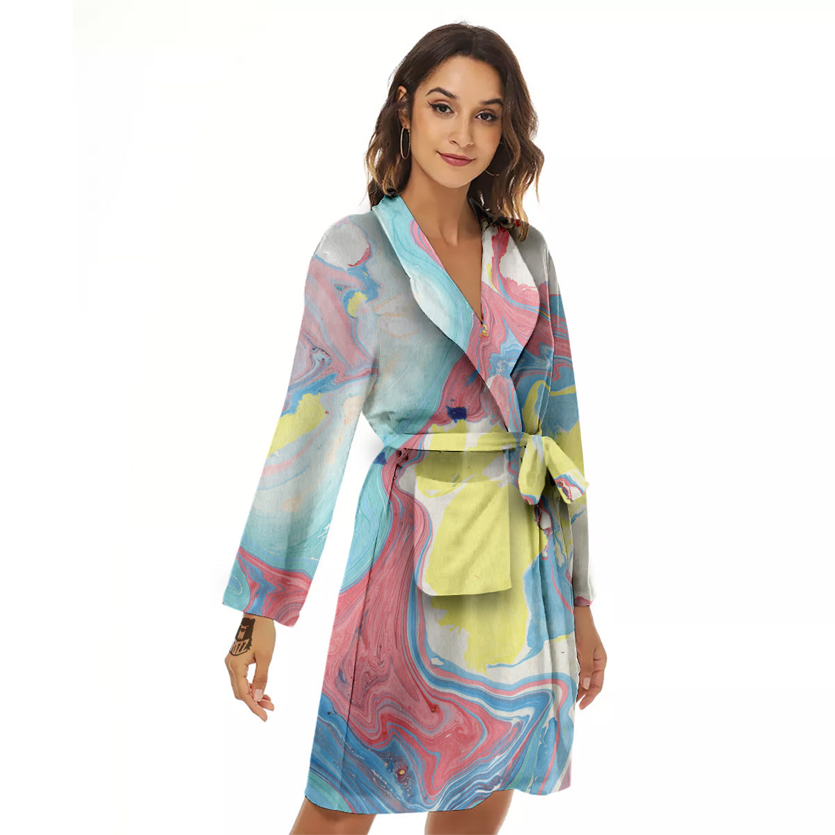 Abstract Pastel Texture Marble Print Women's Robe-grizzshop