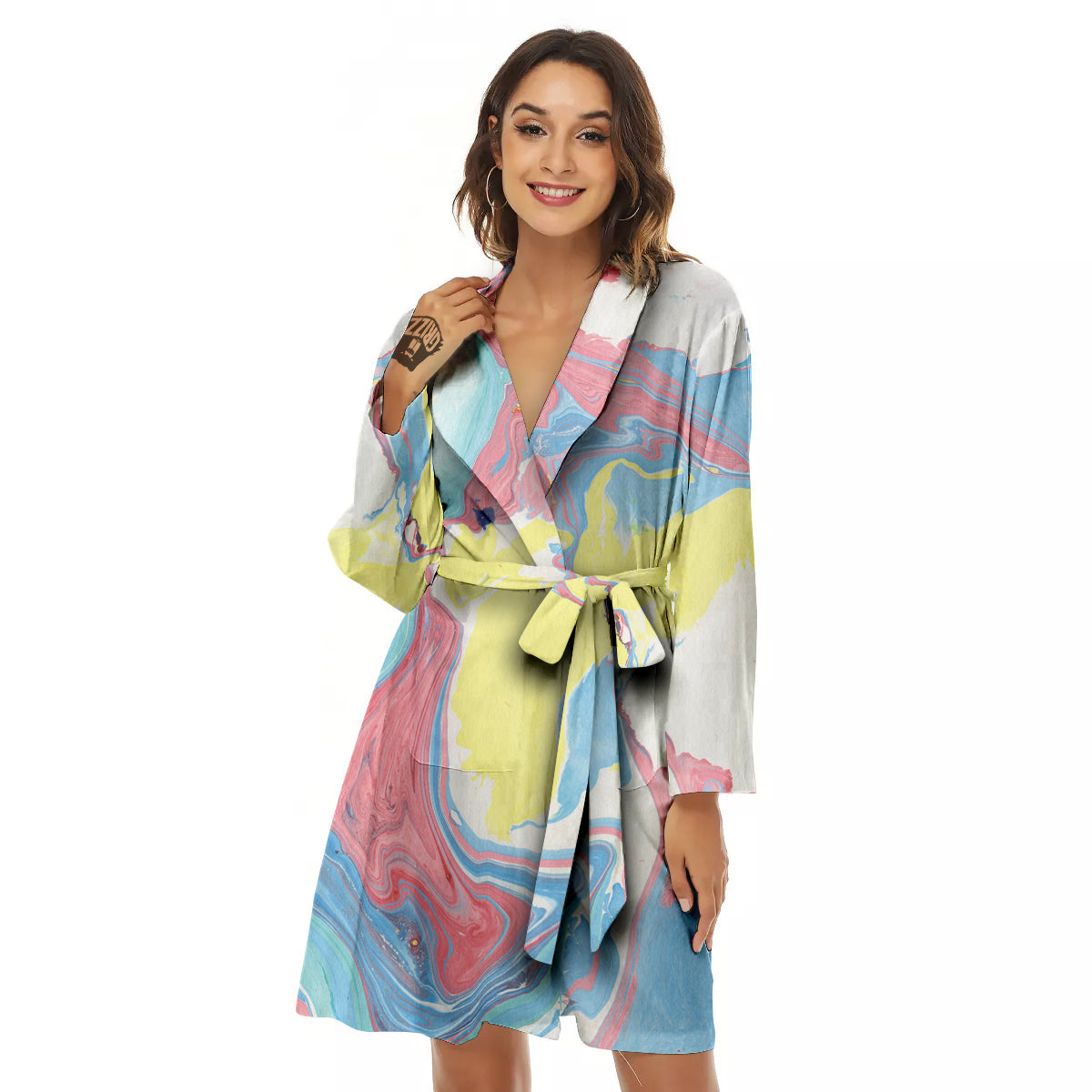Abstract Pastel Texture Marble Print Women's Robe-grizzshop