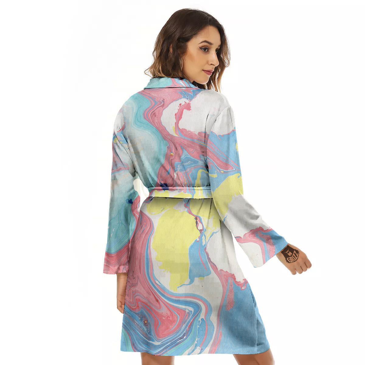 Abstract Pastel Texture Marble Print Women's Robe-grizzshop