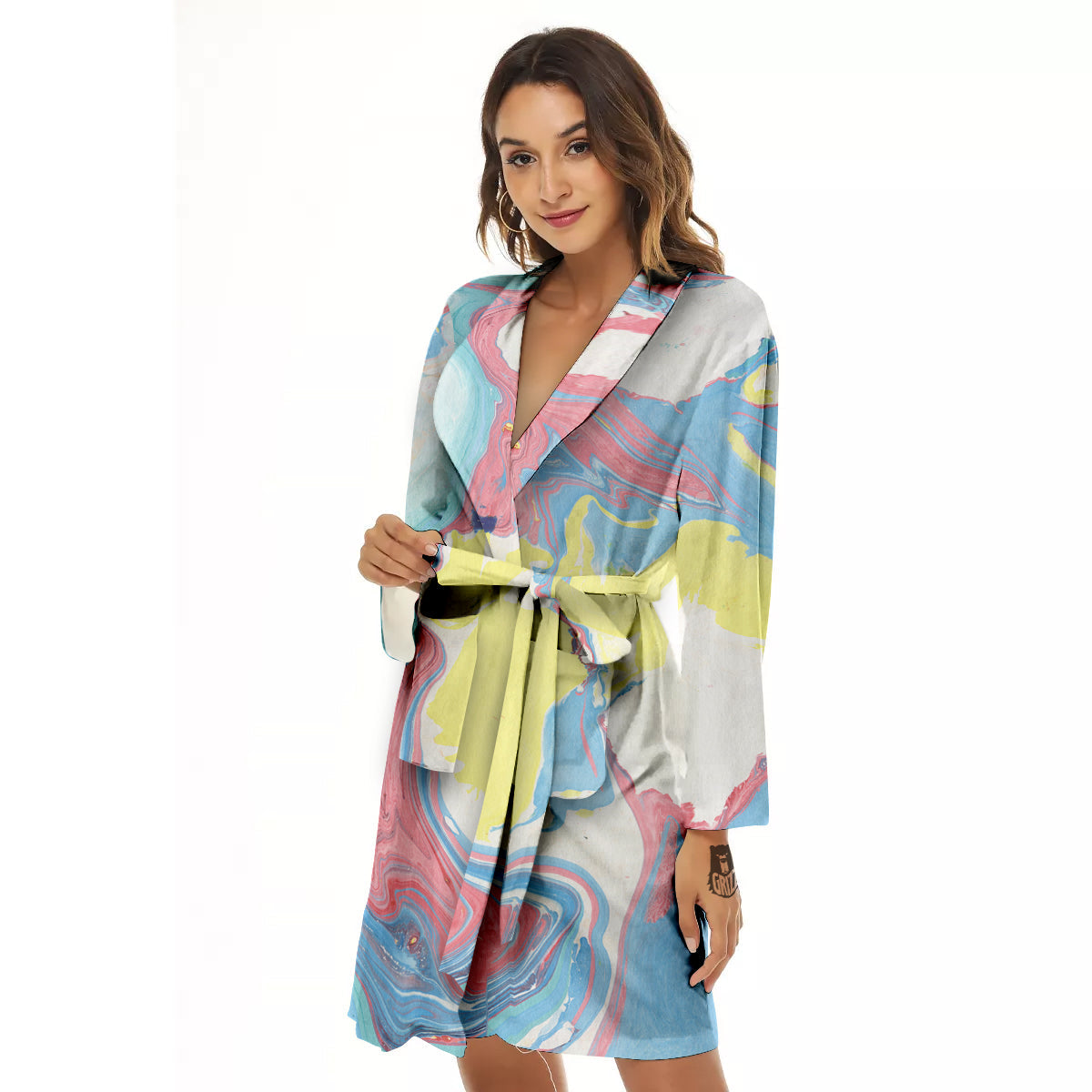 Abstract Pastel Texture Marble Print Women's Robe-grizzshop