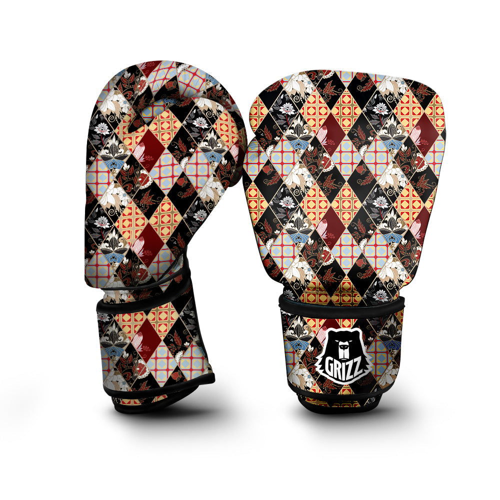 Abstract Patchwork Floral Print Pattern Boxing Gloves-grizzshop