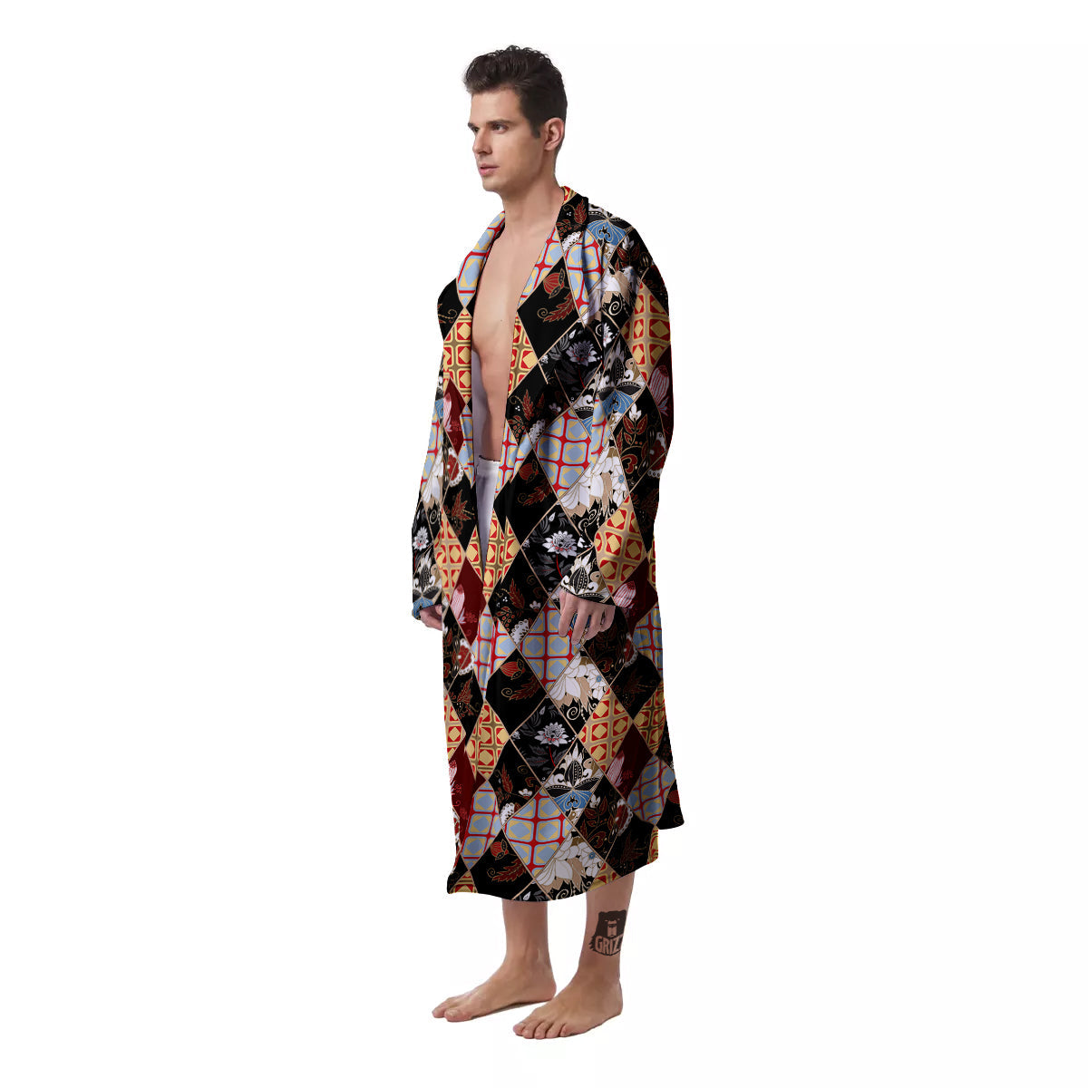 Abstract Patchwork Floral Print Pattern Men's Robe-grizzshop