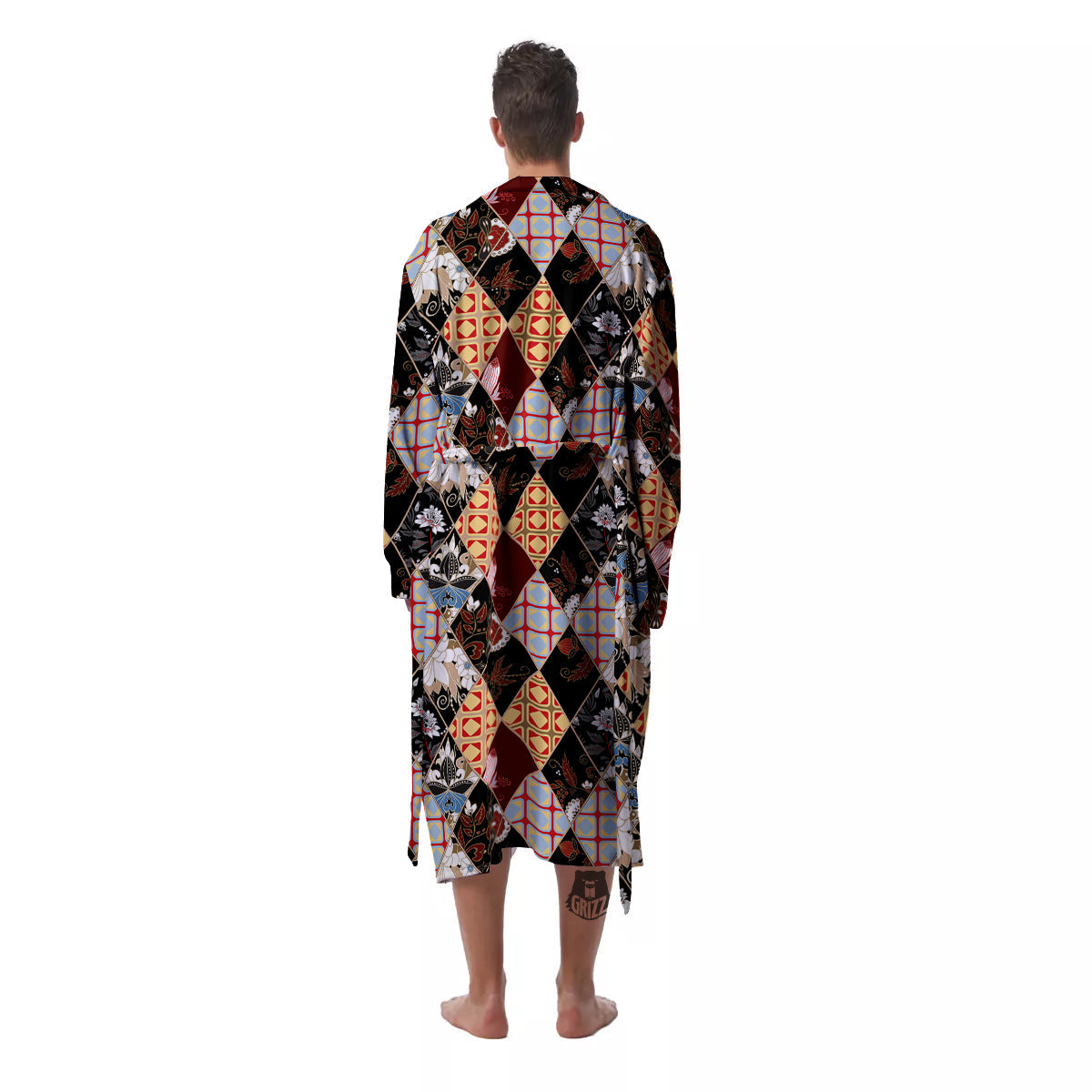 Abstract Patchwork Floral Print Pattern Men's Robe-grizzshop