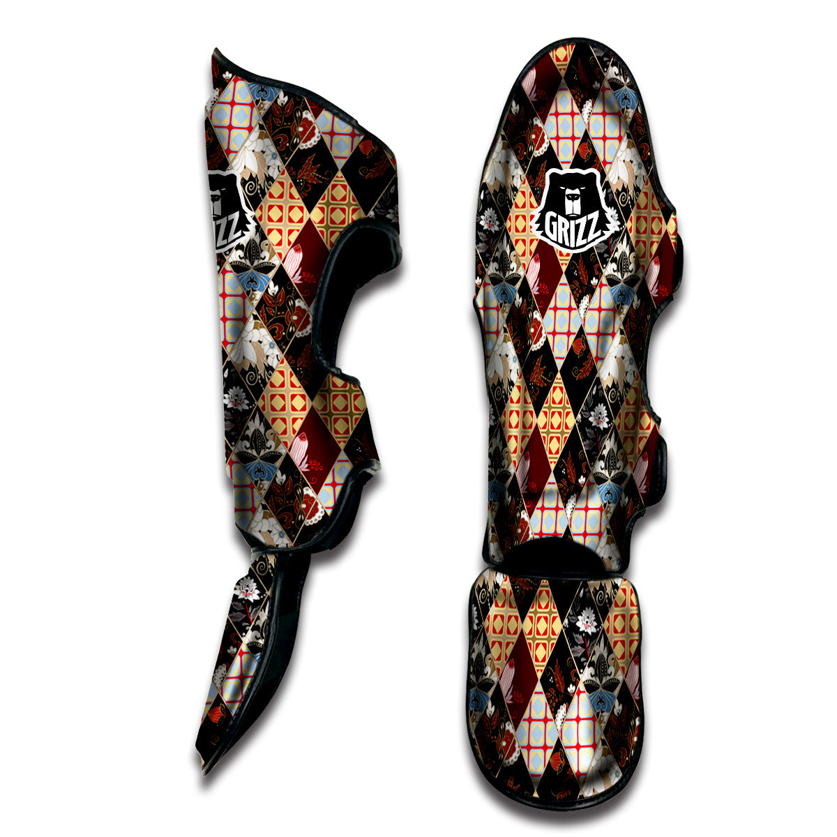 Abstract Patchwork Floral Print Pattern Muay Thai Shin Guards-grizzshop