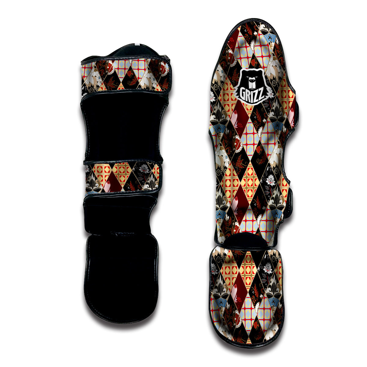Abstract Patchwork Floral Print Pattern Muay Thai Shin Guards-grizzshop