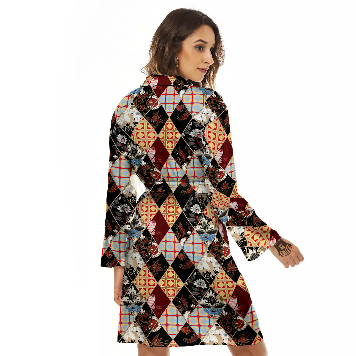 Abstract Patchwork Floral Print Pattern Women's Robe-grizzshop
