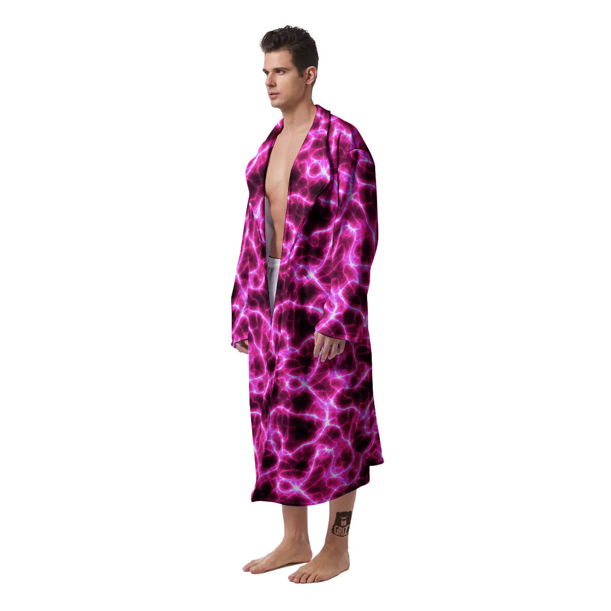 Abstract Pink Electrical Sparks Print Pattern Men's Robe-grizzshop
