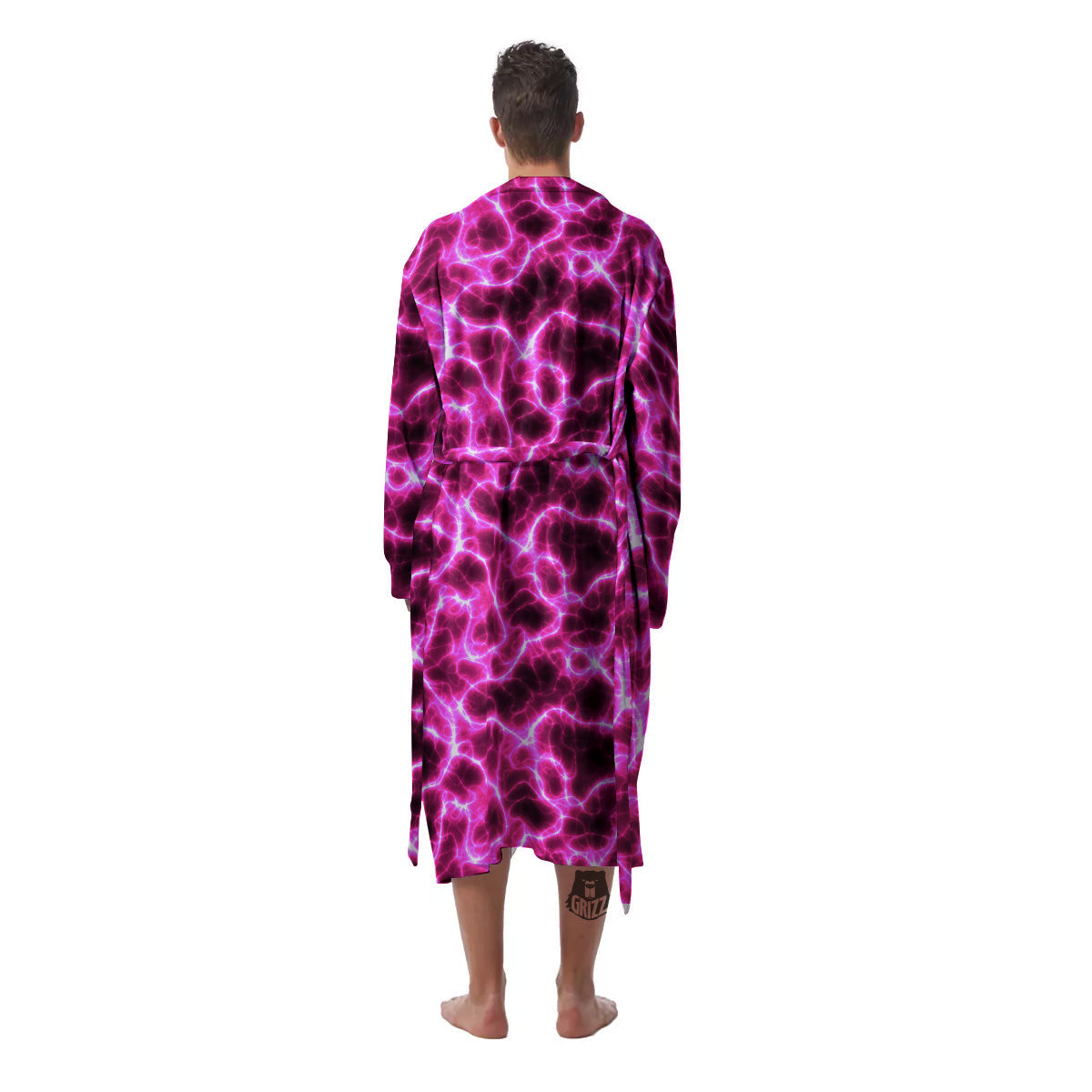 Abstract Pink Electrical Sparks Print Pattern Men's Robe-grizzshop