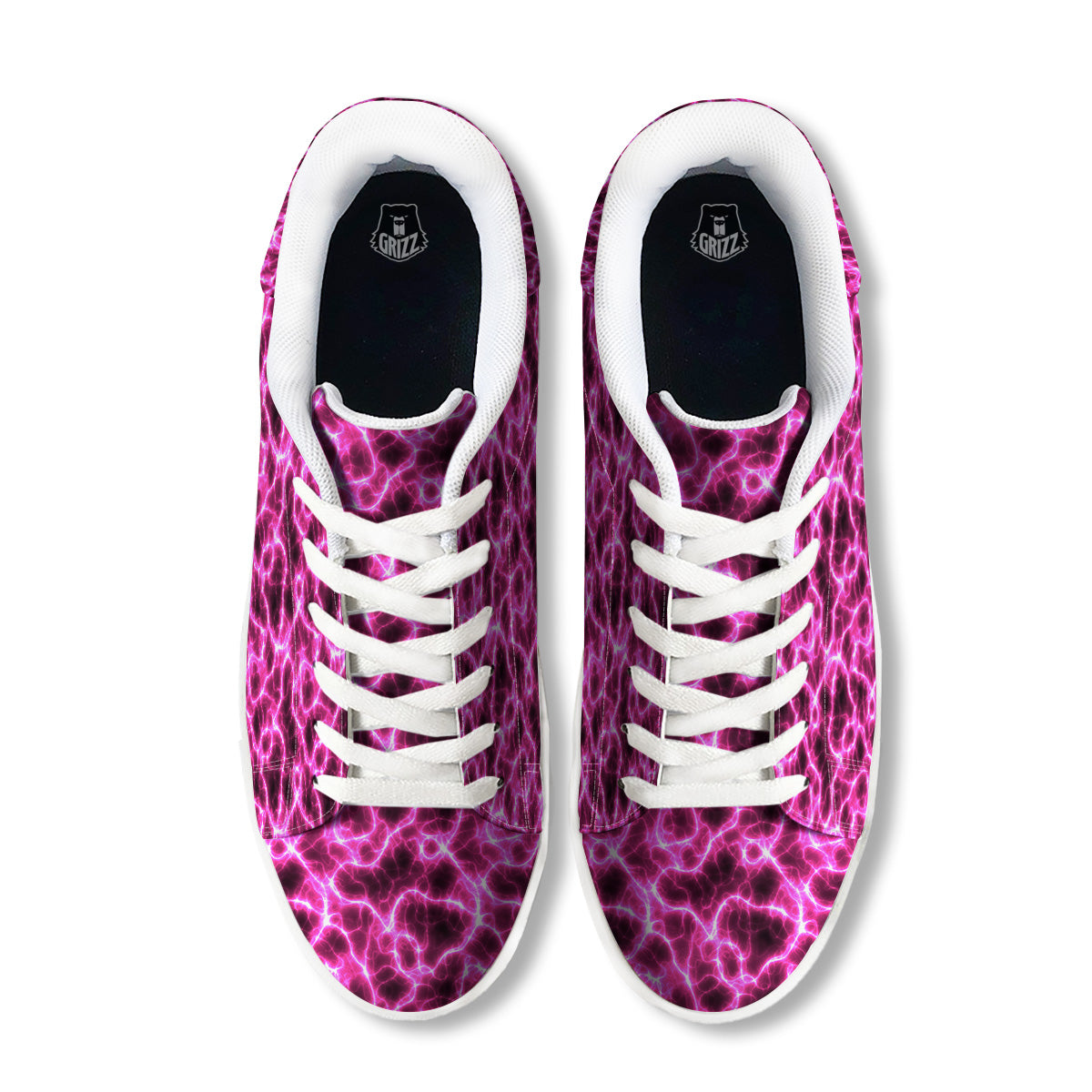 Abstract Pink Electrical Sparks Print Pattern White Low Top Sneakers-grizzshop