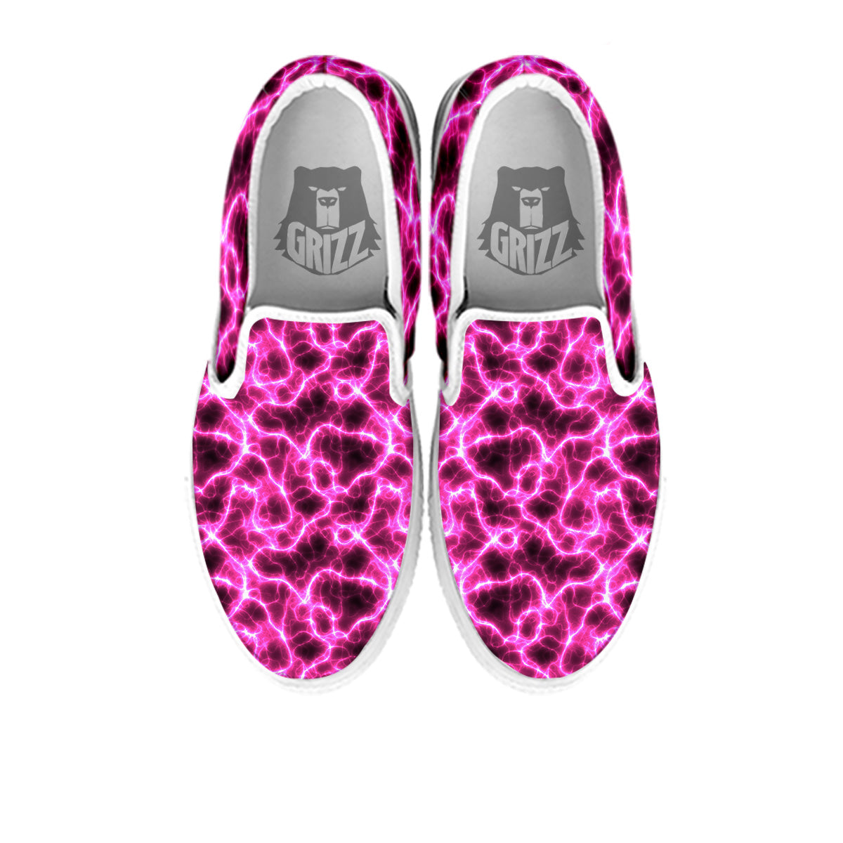 Abstract Pink Electrical Sparks Print Pattern White Slip On Shoes-grizzshop