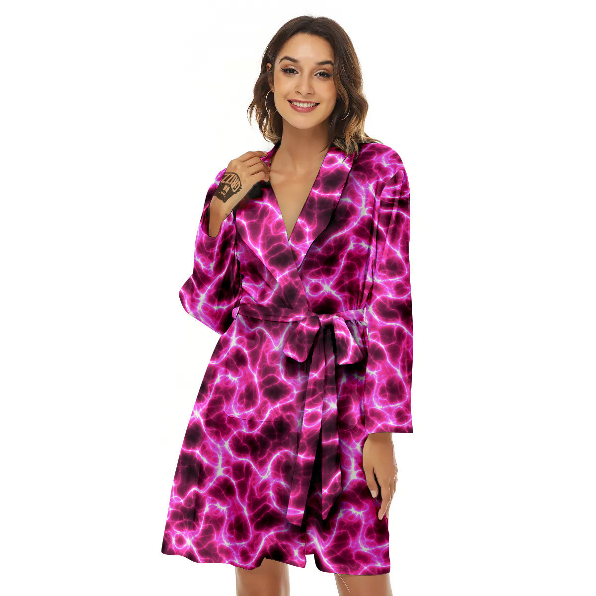 Abstract Pink Electrical Sparks Print Pattern Women's Robe-grizzshop