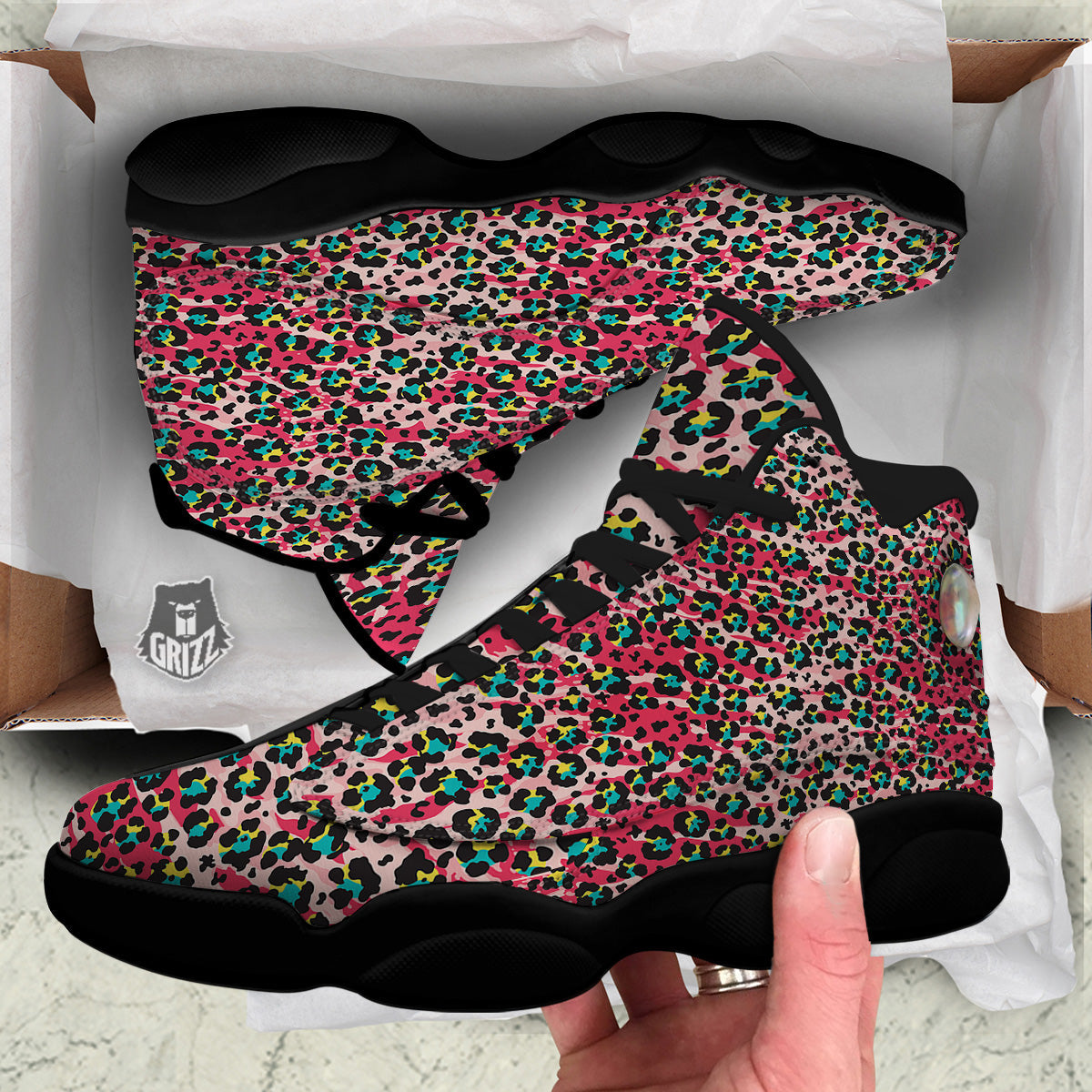 Abstract Pink Leopard Skin Print Pattern Black Basketball Shoes-grizzshop