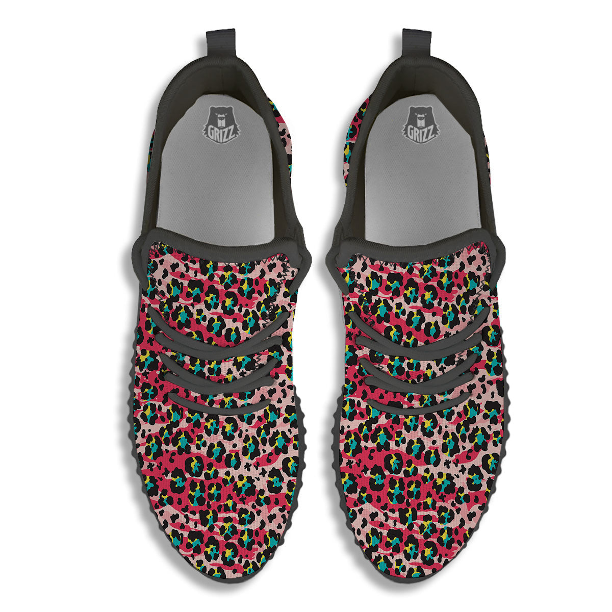 Abstract Pink Leopard Skin Print Pattern Black Walking Shoes-grizzshop