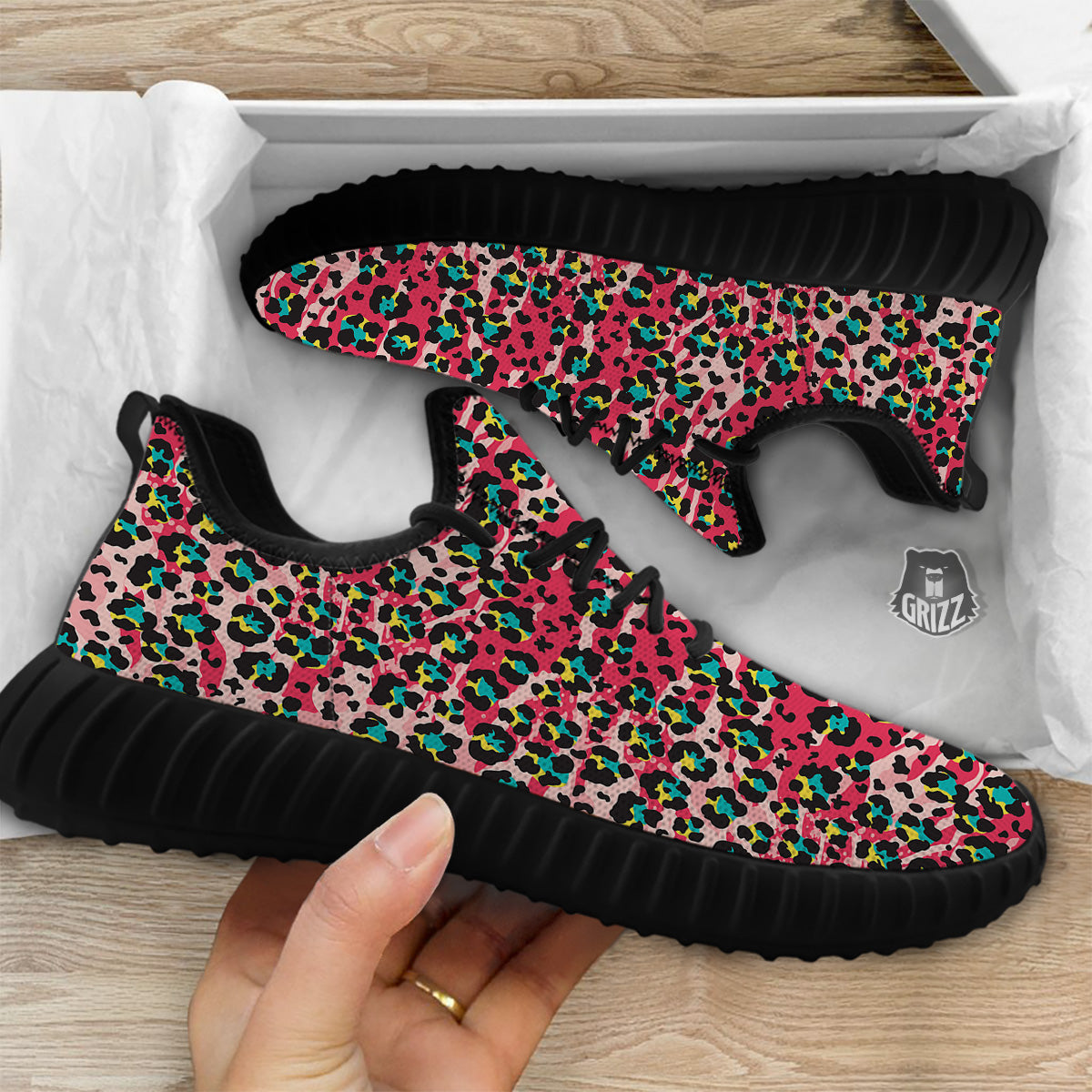 Abstract Pink Leopard Skin Print Pattern Black Walking Shoes-grizzshop