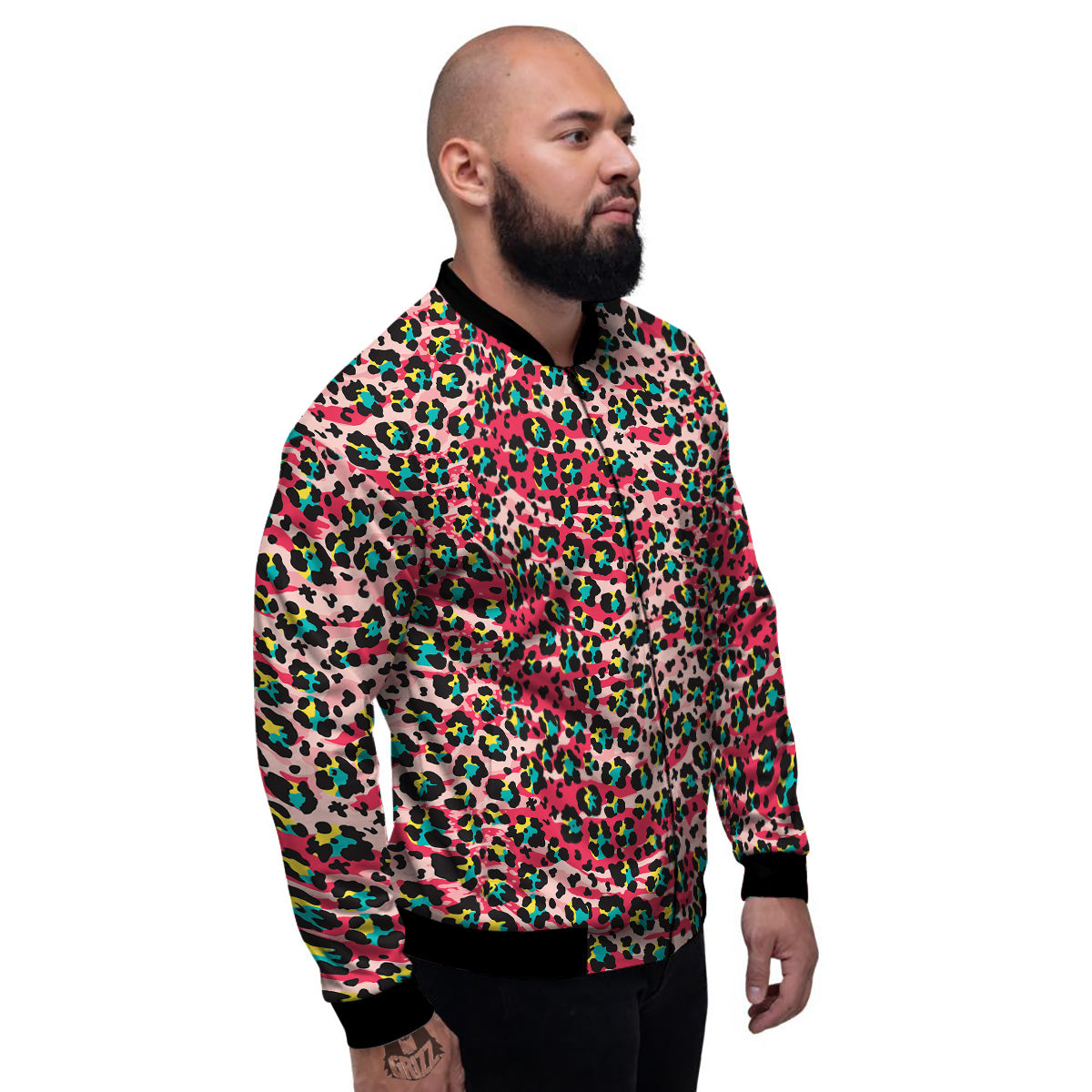 Abstract Pink Leopard Skin Print Pattern Men's Bomber Jacket-grizzshop