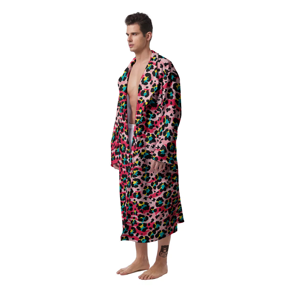 Abstract Pink Leopard Skin Print Pattern Men's Robe-grizzshop