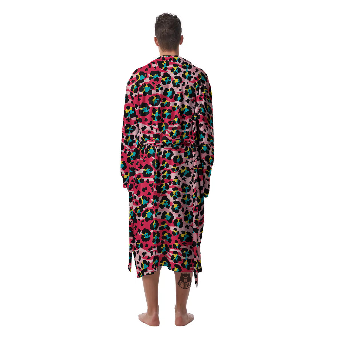 Abstract Pink Leopard Skin Print Pattern Men's Robe-grizzshop