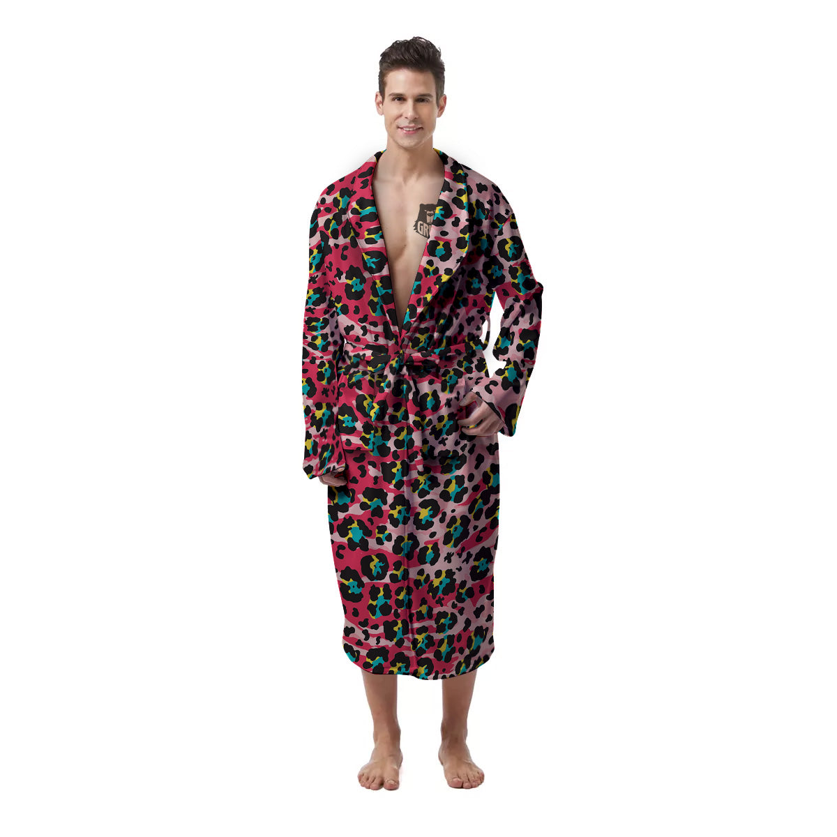 Abstract Pink Leopard Skin Print Pattern Men's Robe-grizzshop